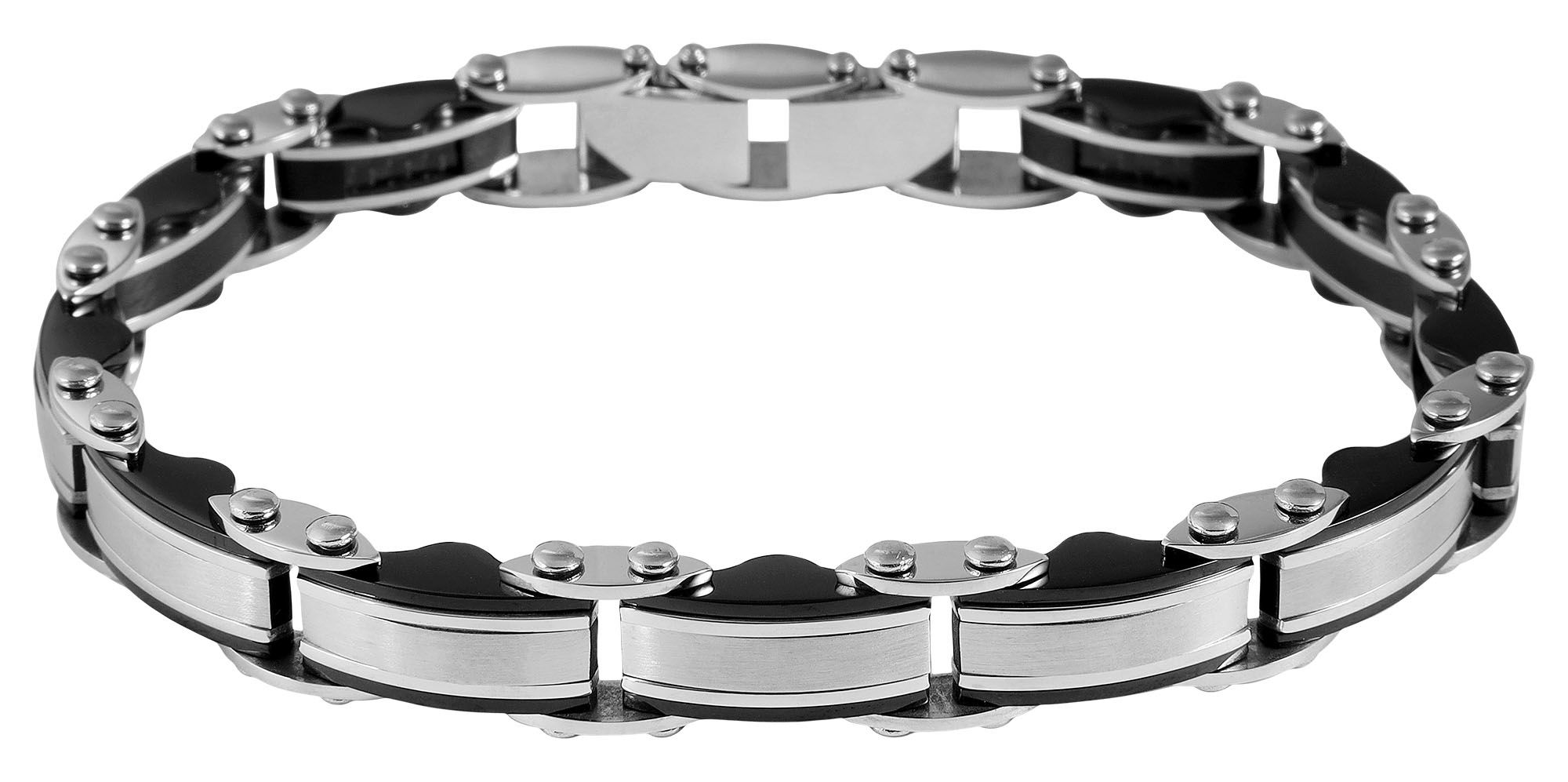 "Bjarne" Edelstahl Armband, 21 cm + 1 cm, mit schwarzen Elementen, Verlängerung