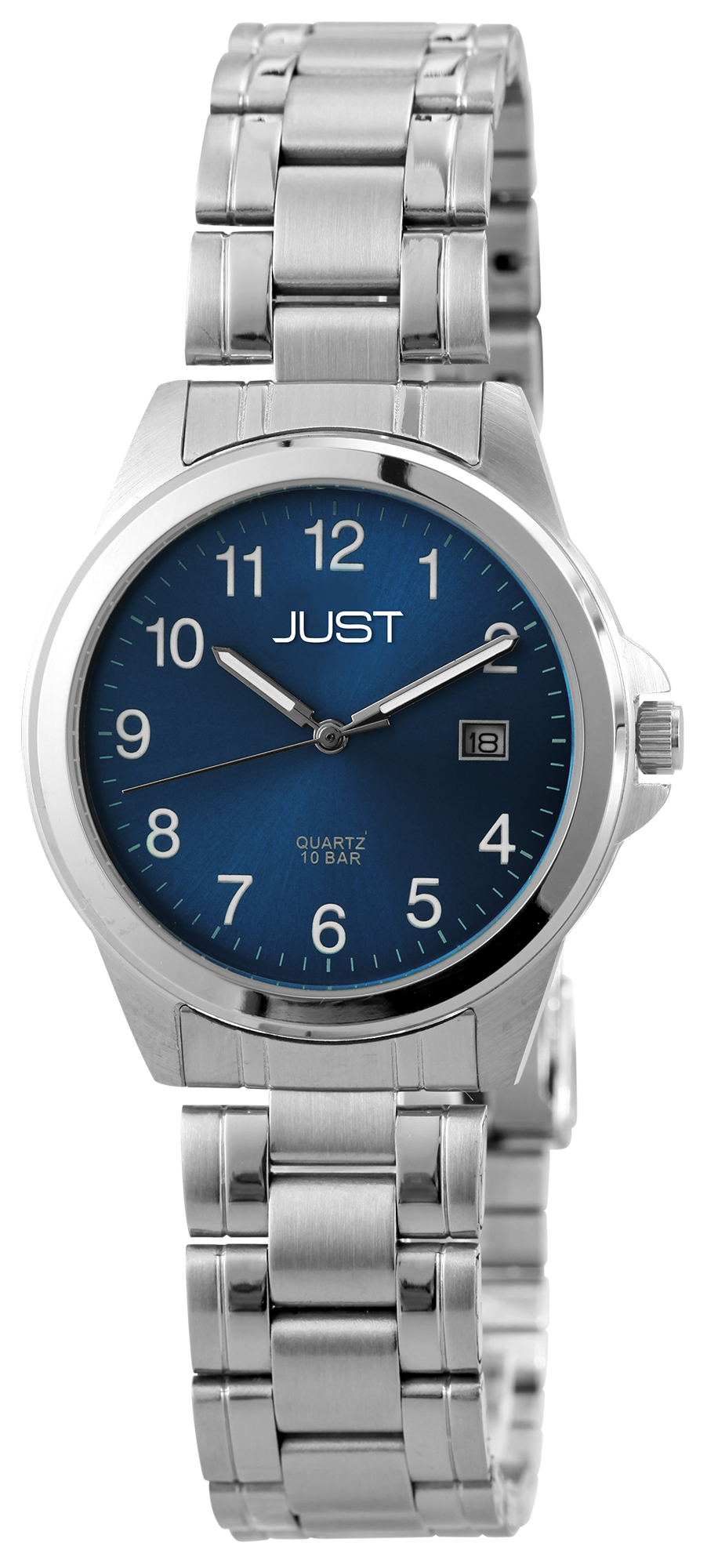 Just "Baroon" Herrenuhr mit Edelstahlband, 3-Zeiger, Datumsanzeige, silberfarben, petrolfarbenes ZB