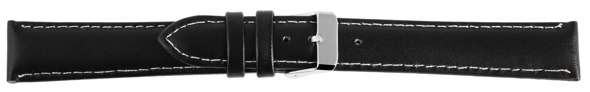 Echtleder-Uhrenarmband, Edelstahl Dornschließe, schwarz mit weißer Naht, 12 mm