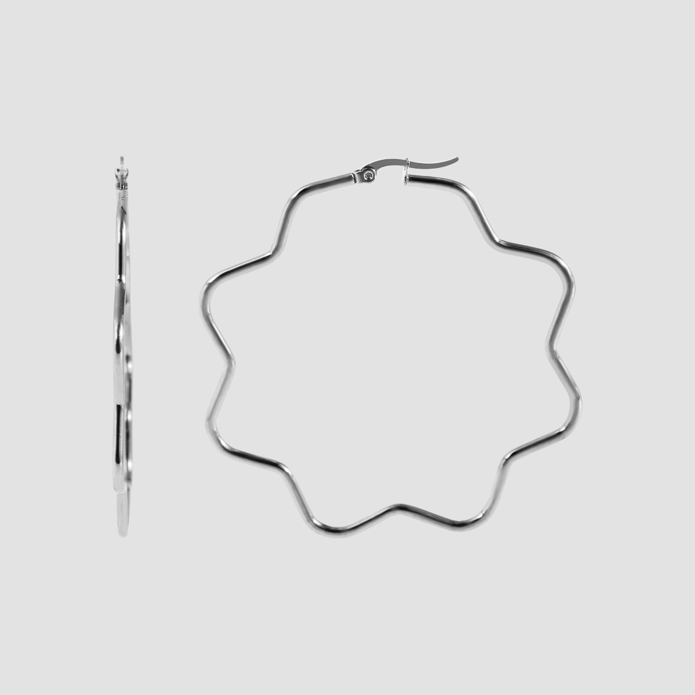 Akzent Edelstahl Creolen, Blume, 65 mm, silberfarbig