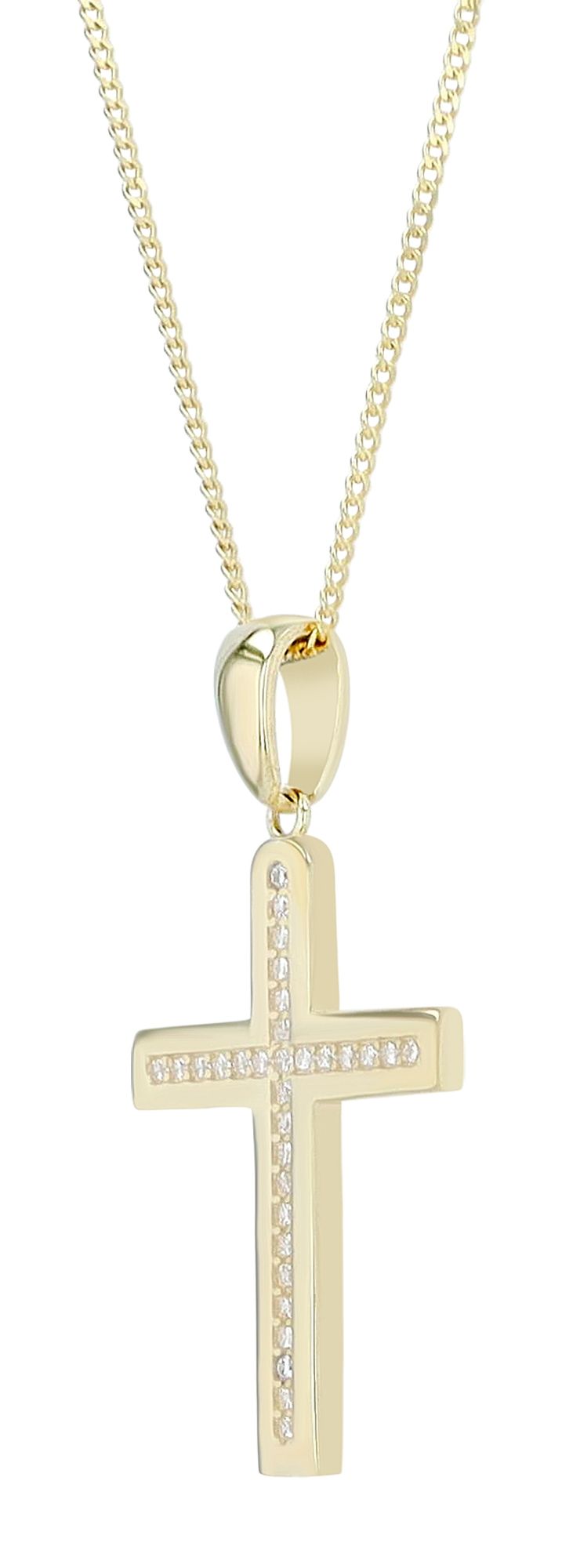 "Yuna" 925/- Echt Silber Anhänger (ohne Kette), Kreuz, Zirkoniabesatz, vergoldet