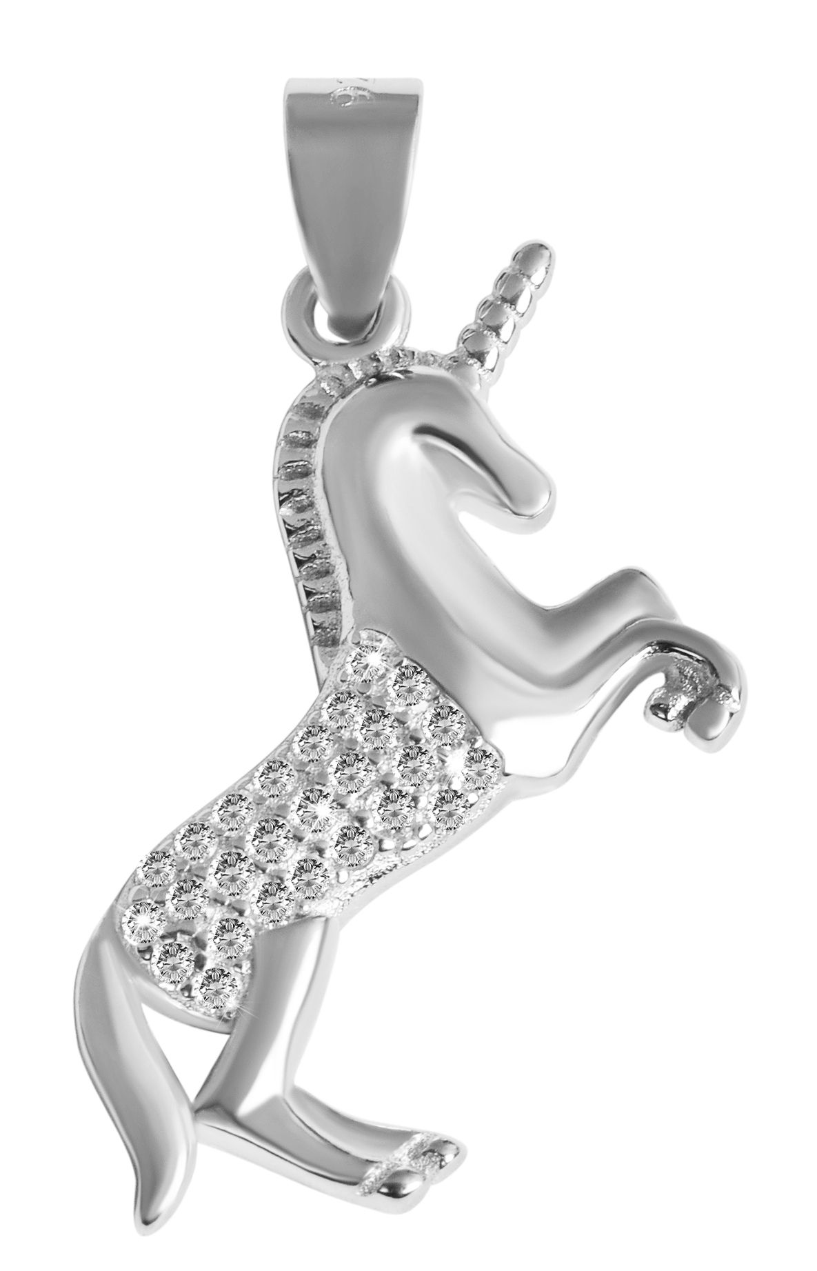 925/- Echt Silber Anhänger ohne Kette "Anka", Einhorn mit Zirkoniabesatz, 925/rhodiniert