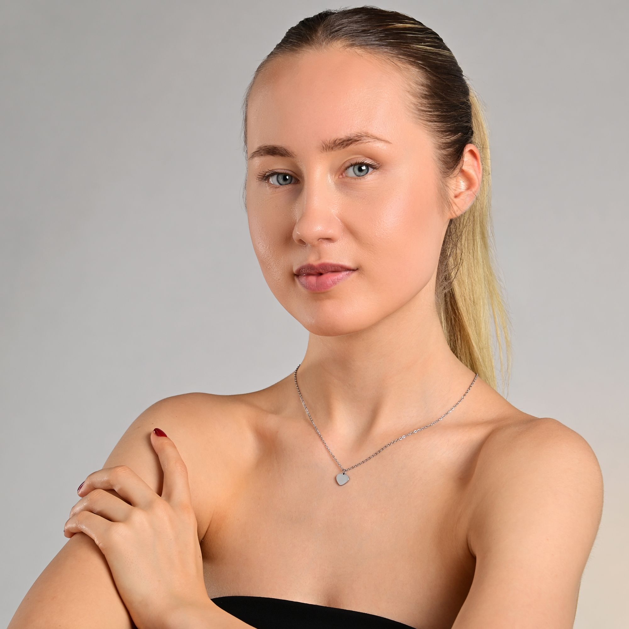 "Katrin", Edelstahl Kette mit Anhänger - Herz, Gravur, 45 + 5 cm, silberfarben