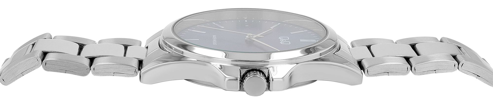Q&Q Herrenuhr, Edelstahlband, Ø 40 mm, silberfarben/ blau