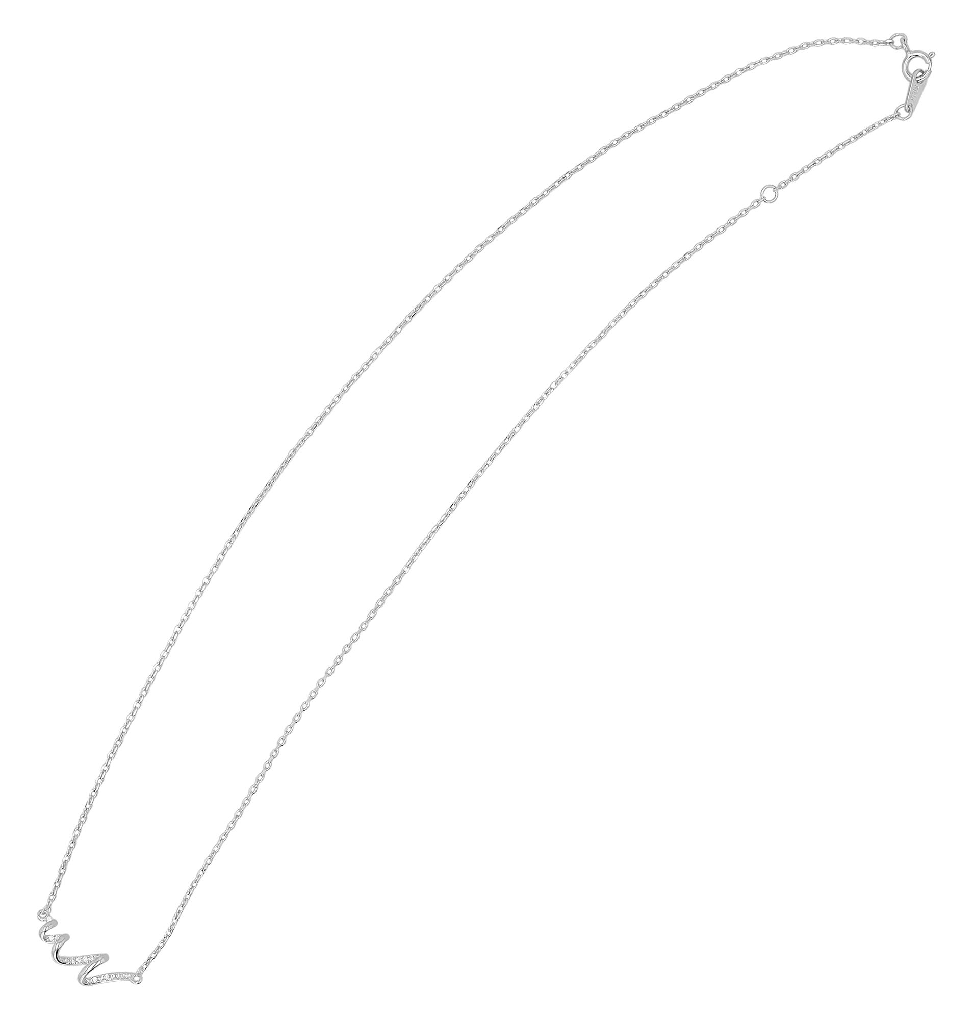 "Ineke" 925/- Echt Silber Kette, gedrehter Anhänger, Zirkonia, silberfarben, rhodiniert