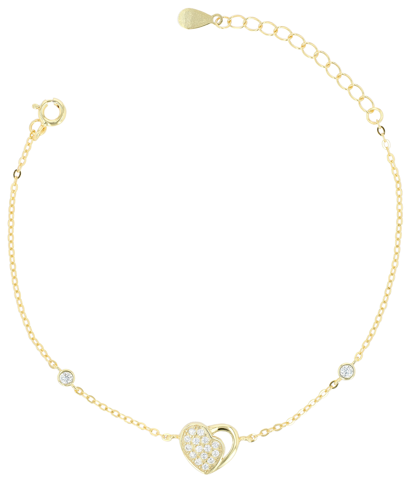 "Naima"  925/- Echt Silber Armband mit Herz 16 + 3 cm, Zirkonia, vergoldet