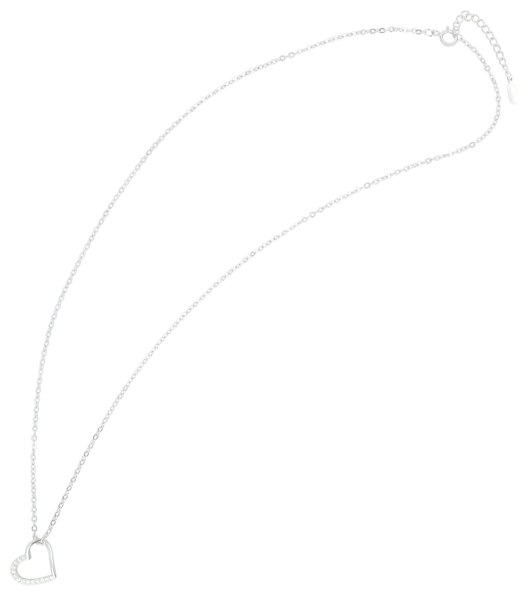 925/- Echt Silber Halskette "Carla", Herzanhänger, Zirkoniabesatz, 925/rhodiniert