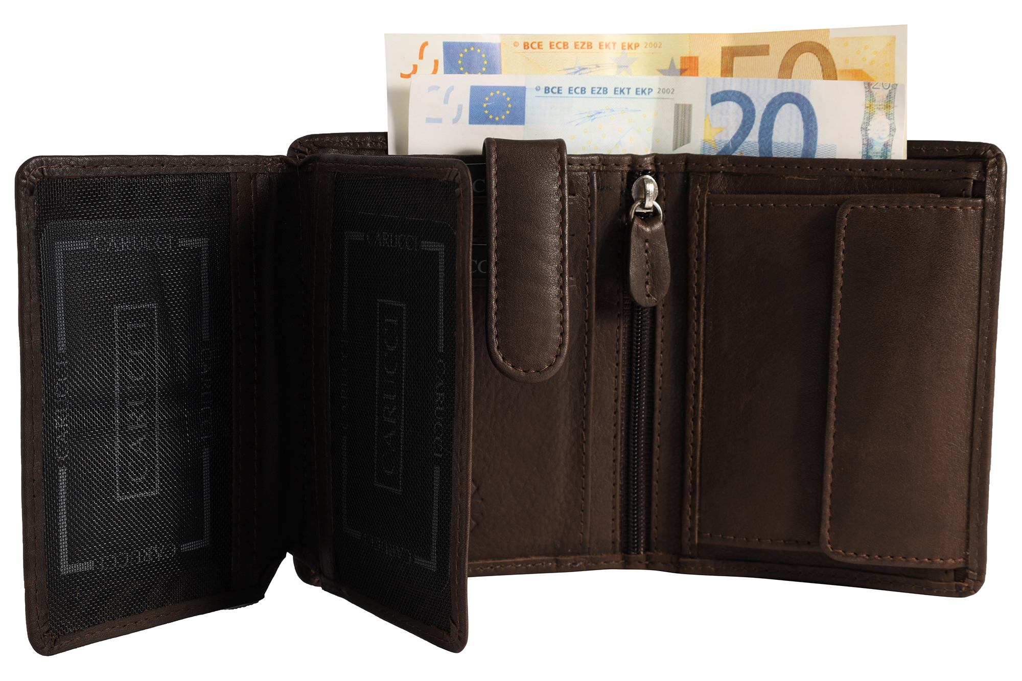 Carucci Echtleder (Bonanza) Geldbörse mit Box, RFID, Hochformat, dunkelbraun/ braun