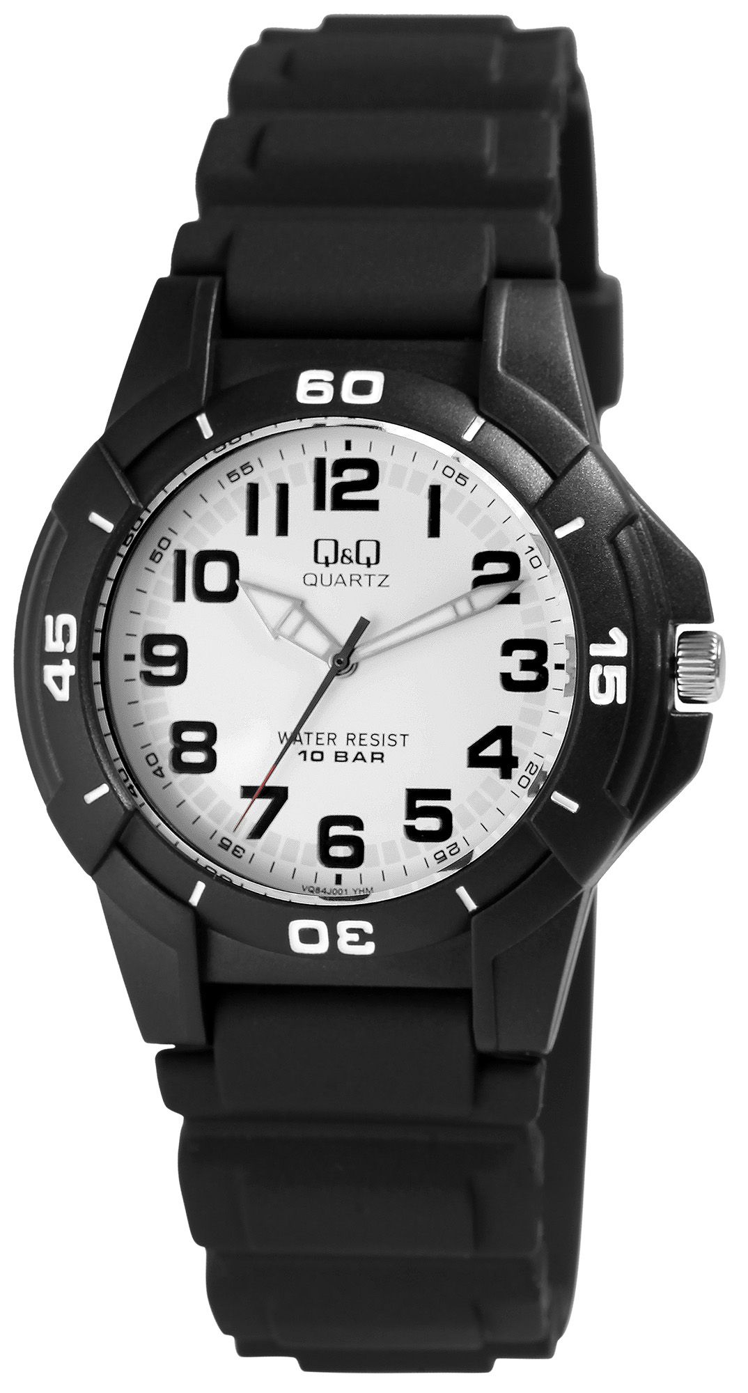 Q&Q Herrenuhr, Kunststoff, Silikonarmband, schwarz, 10 Bar, Ø 40 mm