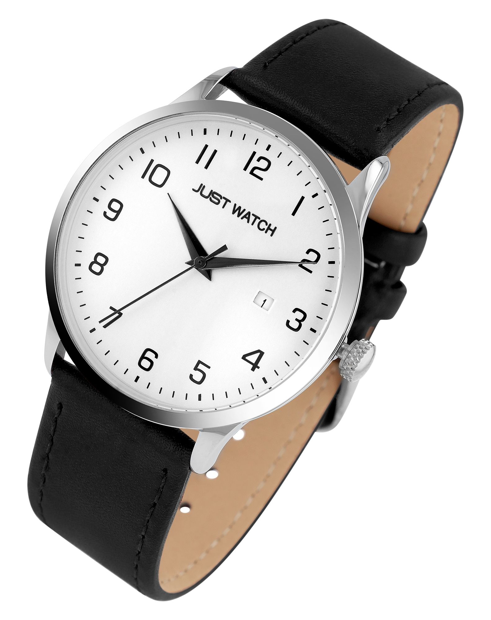 Just Watch Herrenuhr Basicuhr mit Echtlederband, Datumsanzeige, 5 ATM, schwarz/silberfarben