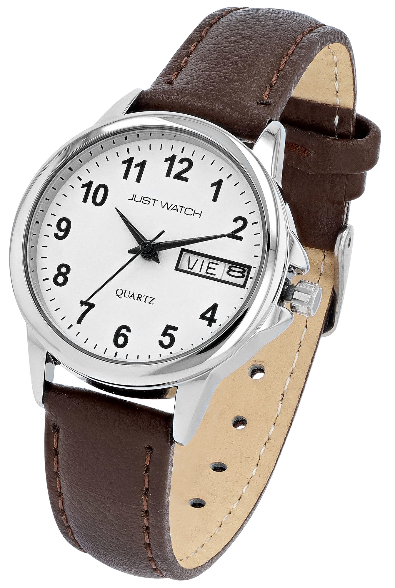 Just Watch "Natalia" Damenuhr Ø 29 mm, Echt Lederband, braun/ silberfarben