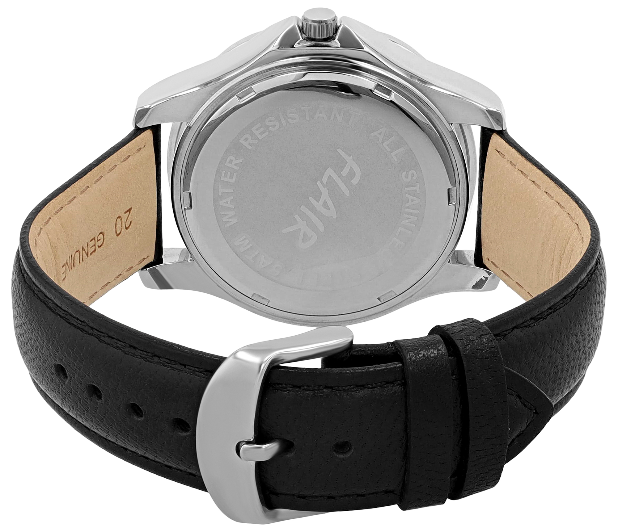 Flair Herrenuhr mit Echtlederband, schwarz/ silberfarben/ schwarz