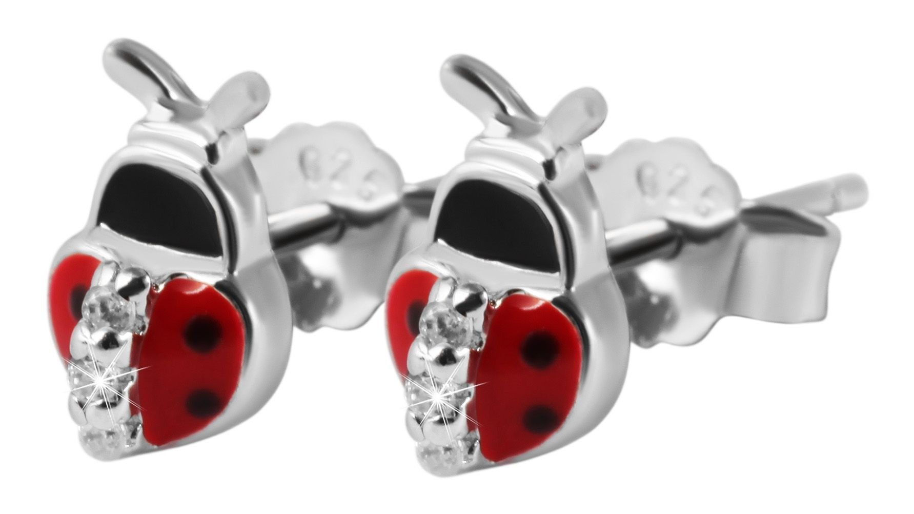 "Glückskäfer Betti" 925/- Echt Silber Kinder Ohrstecker - Marienkäfer, Emaille/ Zirkonia, rhodiniert