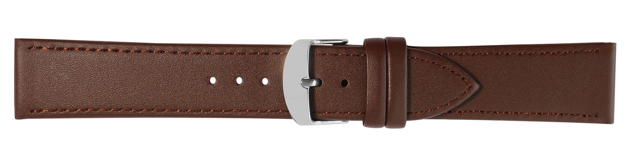 Uhrenarmband aus Echtleder, genäht, dunkelbraun, 22 mm