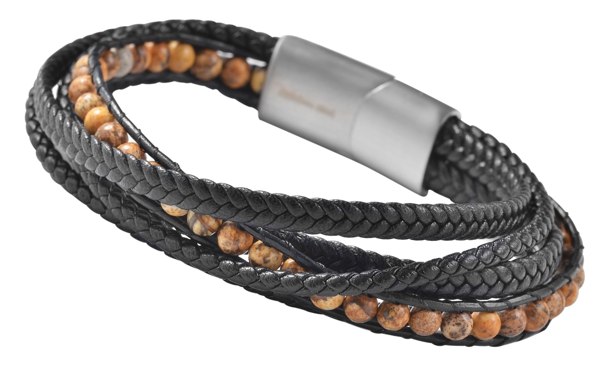 Akzent Armband aus Lederimitat mit Picture Stones (Jaspis), 19 cm