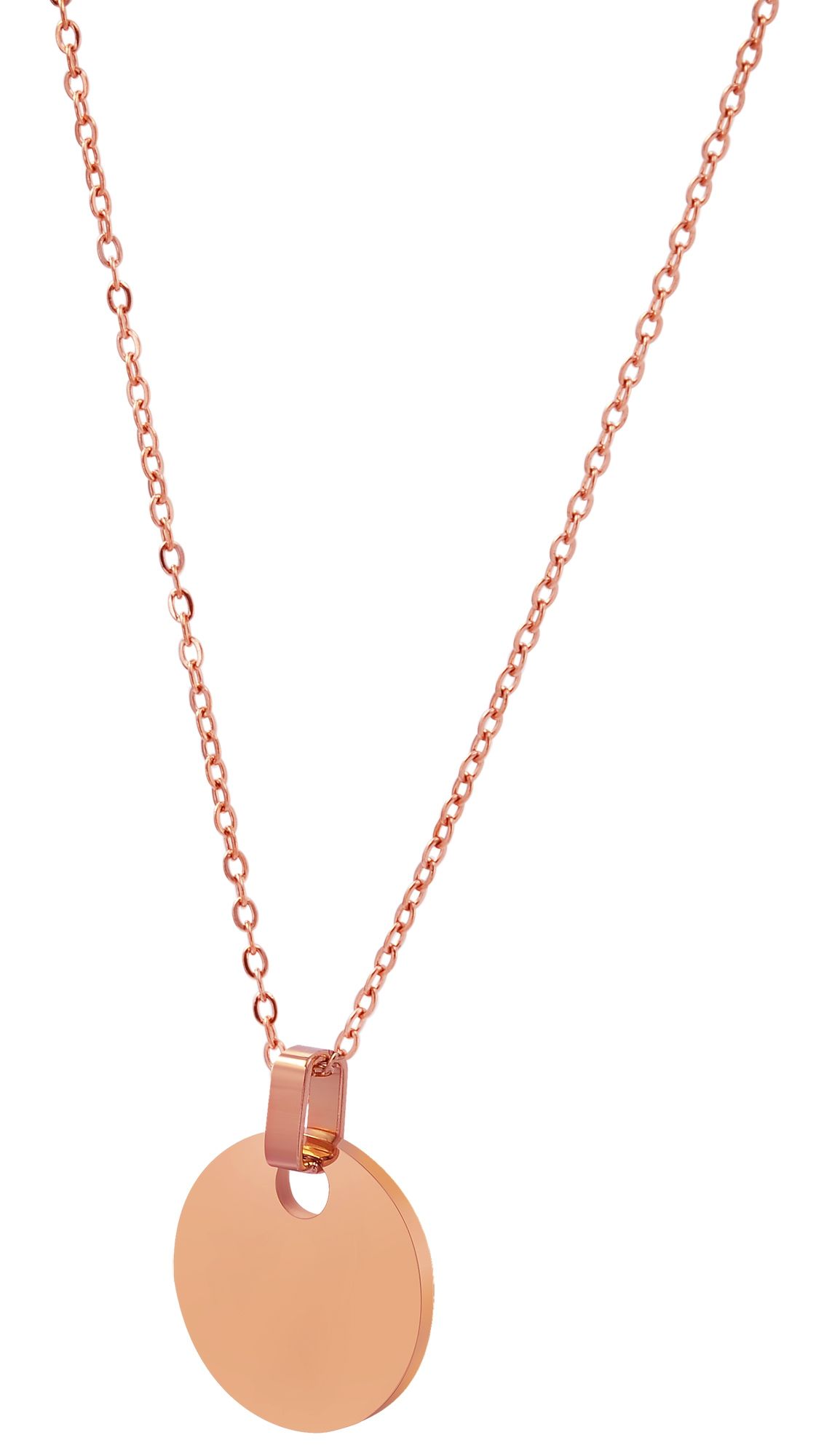 Akzent Halskette aus Edelstahl, gravurfähiger Münzanhänger, roségoldfarben