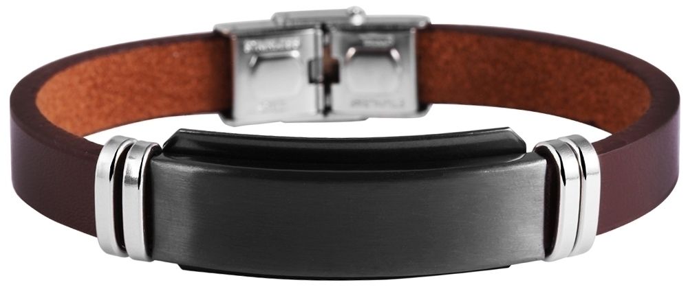 "Majid", Echtlederarmband, Edelstahlgravurplatte, dunkelbraun/schwarz, 21,5 cm