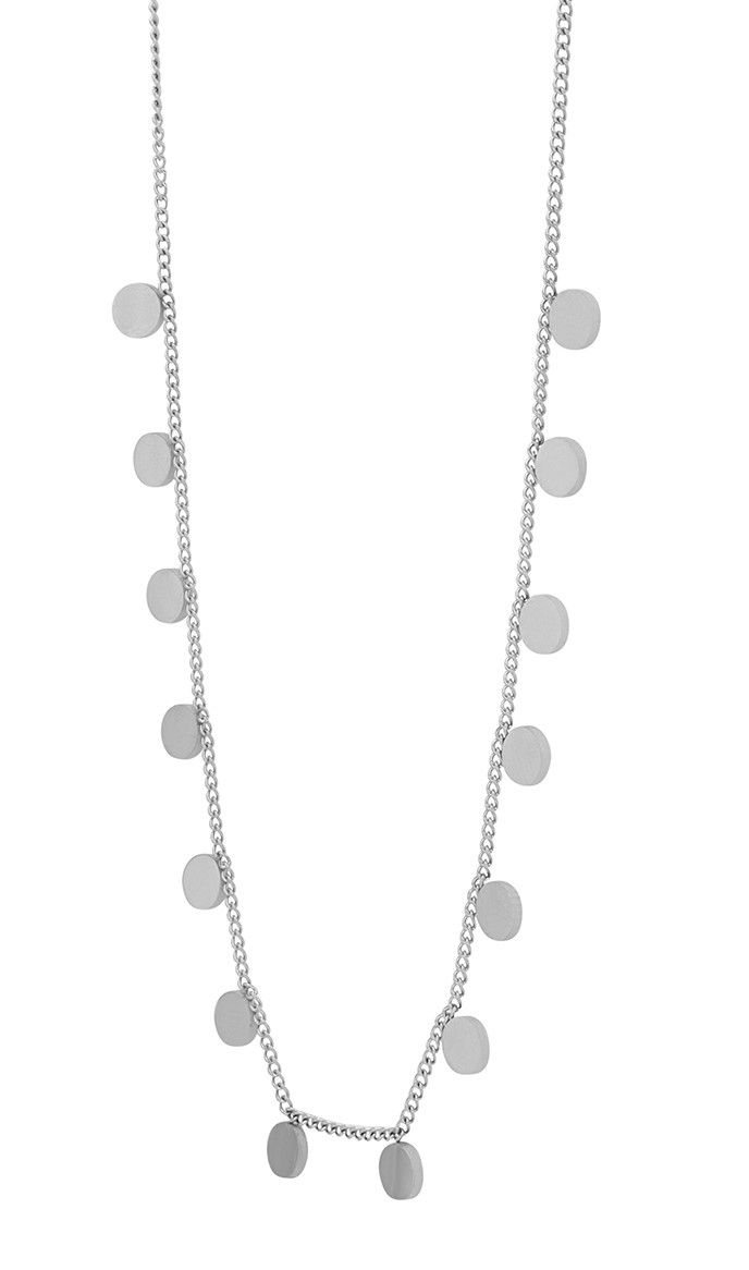 "Amar" - Plättchen, Edelstahlkette (40 + 5 cm) mit Anhänger, Akzent, Silber