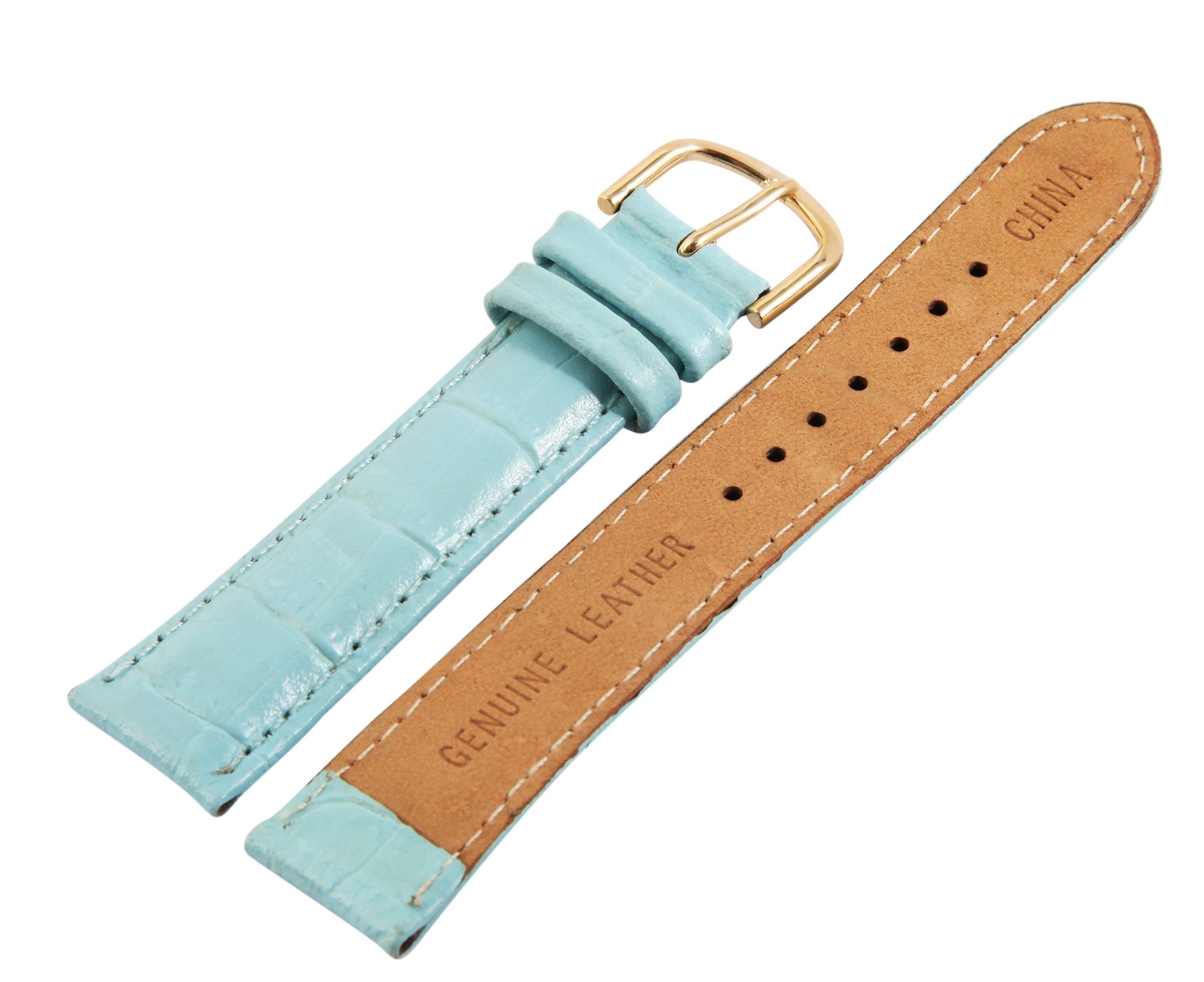 Echtleder-Uhrenarmbänder, hellblau, Krokooptik, VE 12, 18 mm