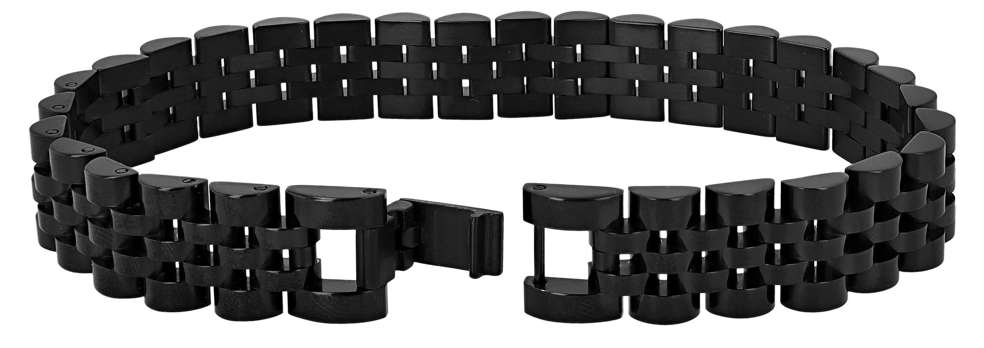 "Taron" Edelstahl Gliederarmband - Jubilee-Design, Länge 23 cm/ 12 mm, schwarz
