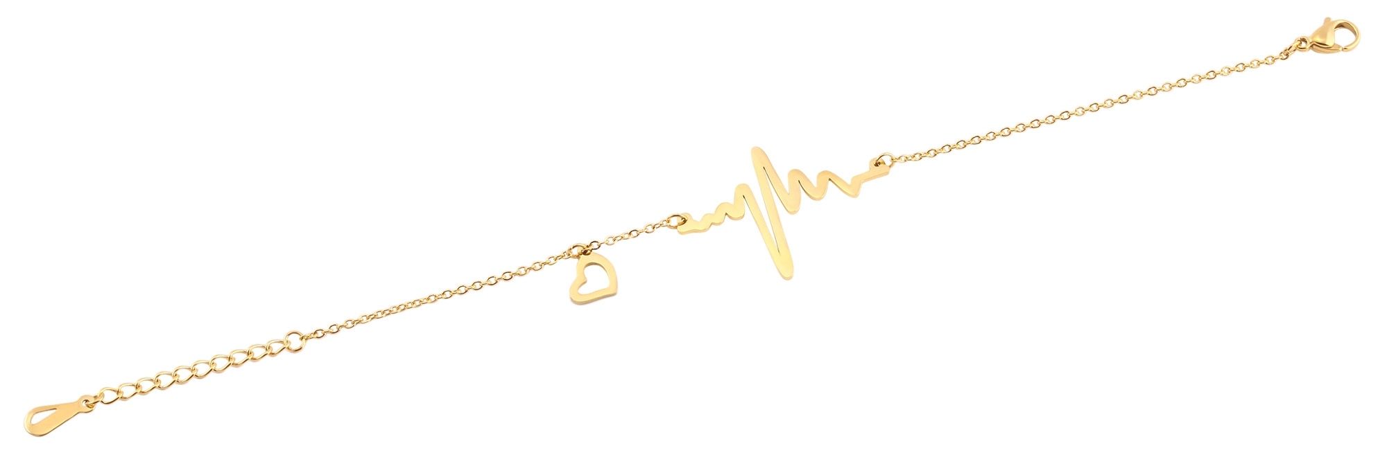 "Hanna" Edelstahl Armband mit Anhänger - Herz & Herzschlag, 17+3 cm, goldfarbig