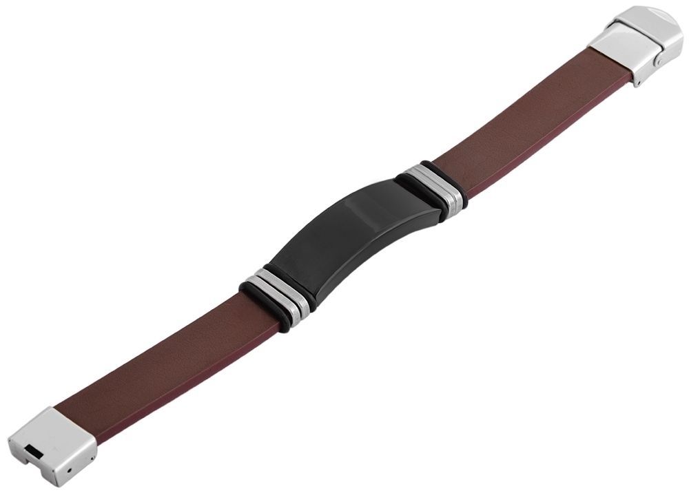 Akzent Echtlederarmband mit Edelstahlgravurplatte, dunkelbraun
