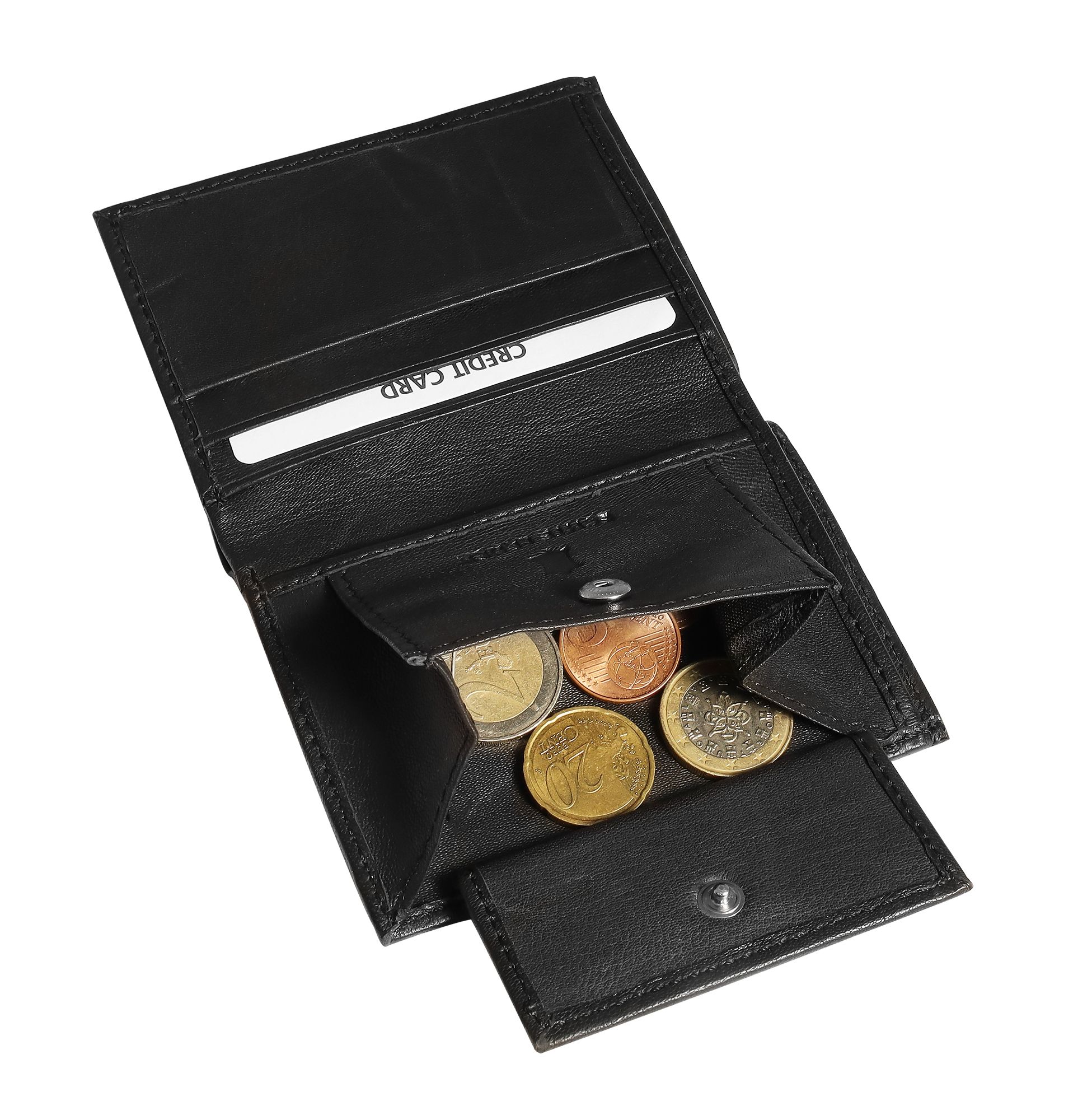 Excellanc Mini-Geldbörse aus Echtleder, Hochformat, schwarz