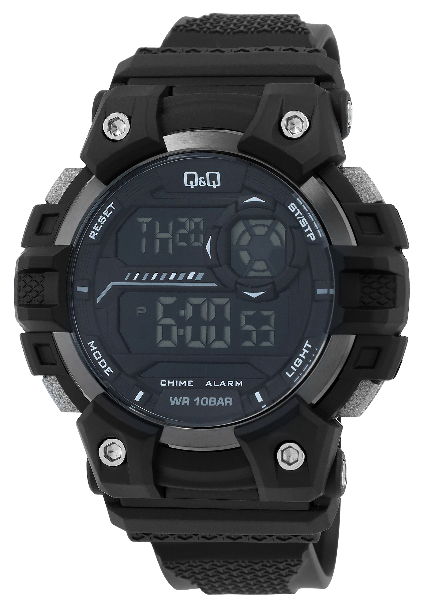 Q&Q Digitaluhr für Herren mit Resinband, Ø 53 mm, 10 ATM, schwarz