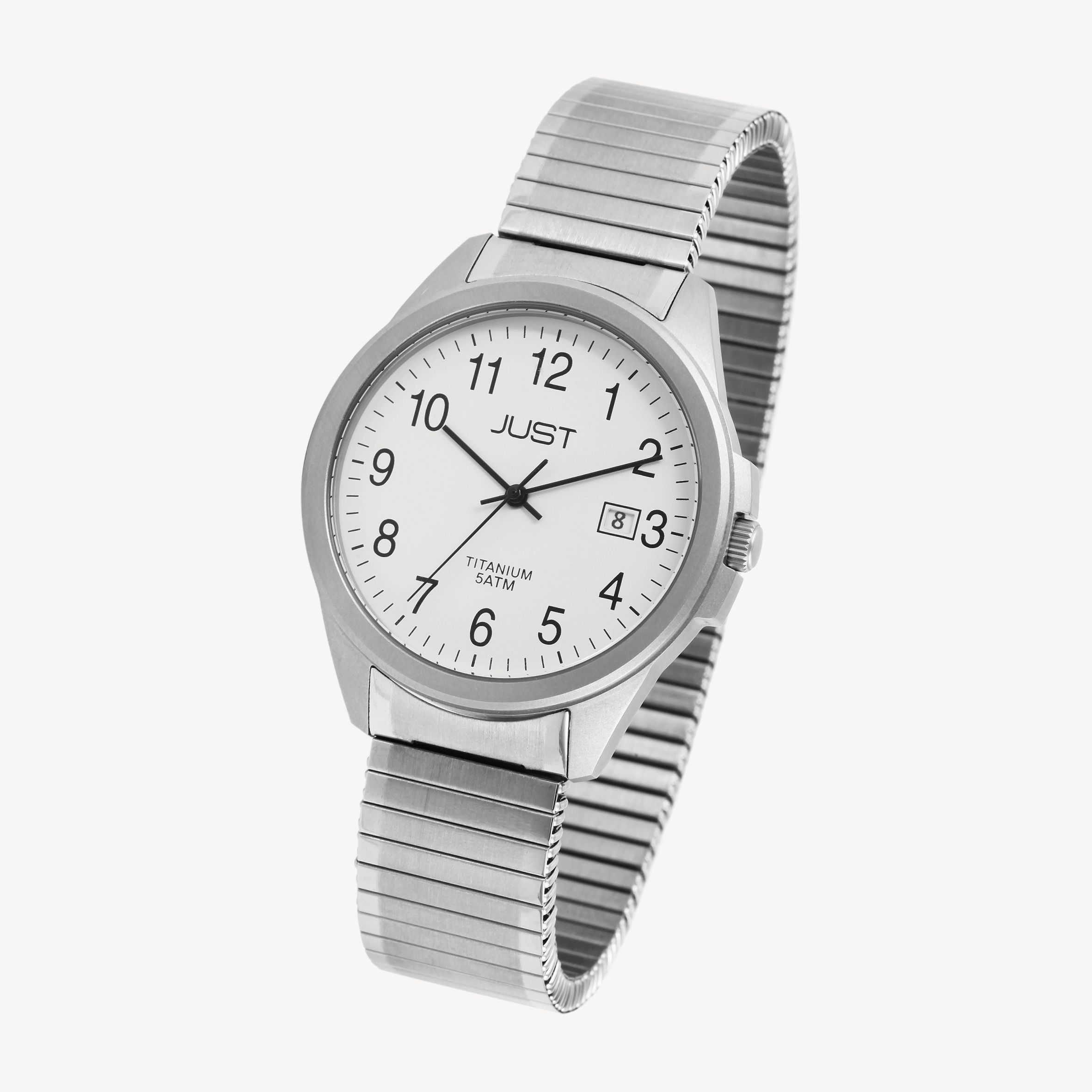 Just Herrenuhr mit Zugarmband, Titan, 5 ATM, weißes ZB