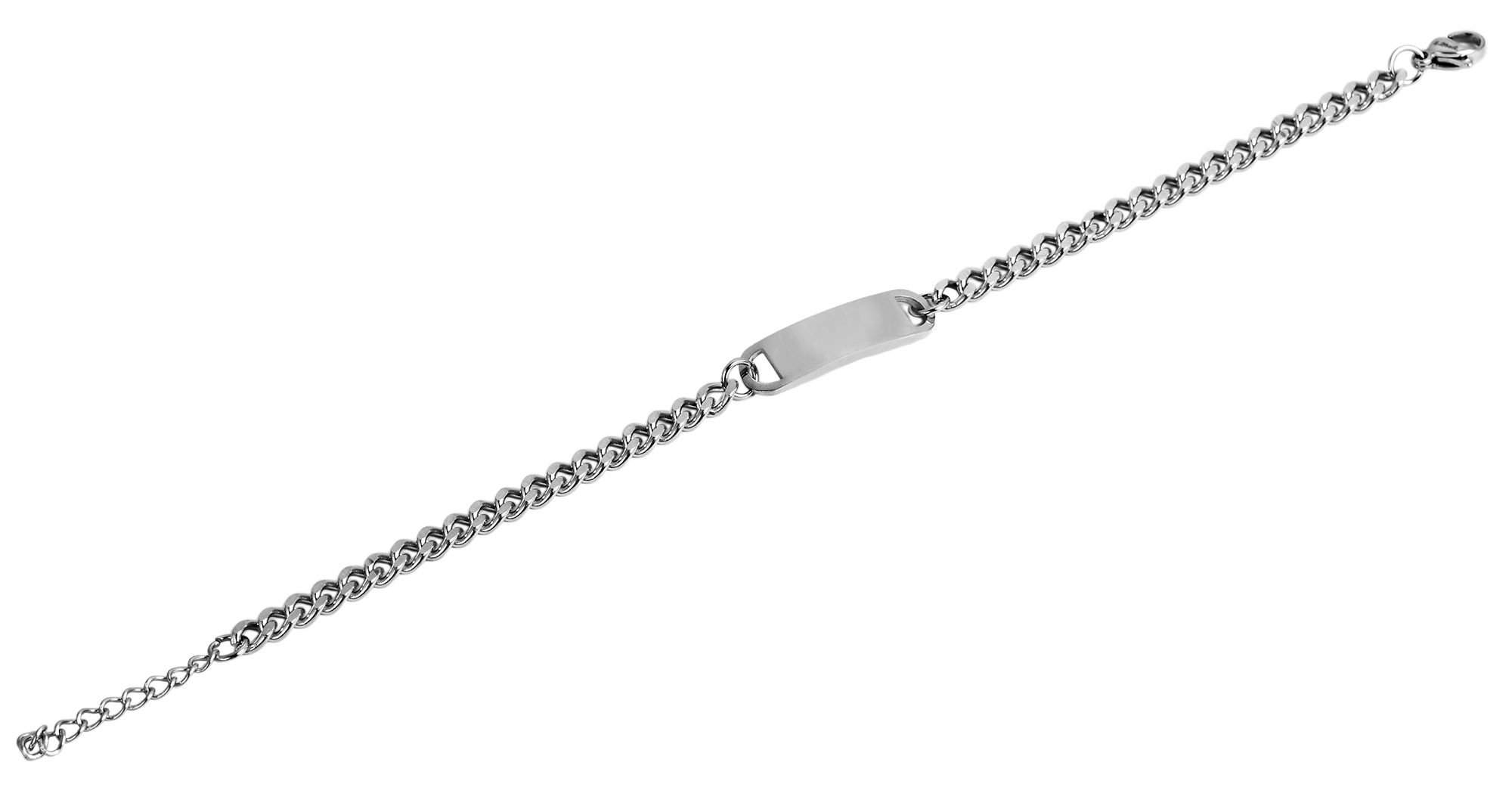 "Benny" Panzerarmband aus Edelstahl, Gravurplatte, silberfarben, 17 + 3 cm