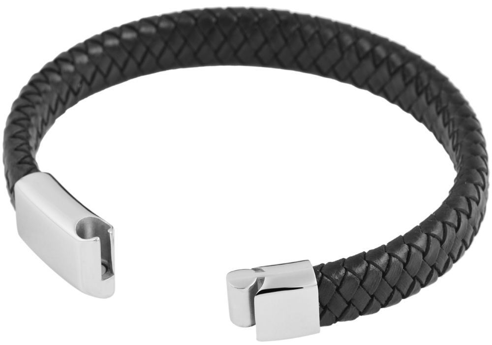 Akzent Echtlederarmband, geflochten, Edelstahlmagnetschließe, schwarz