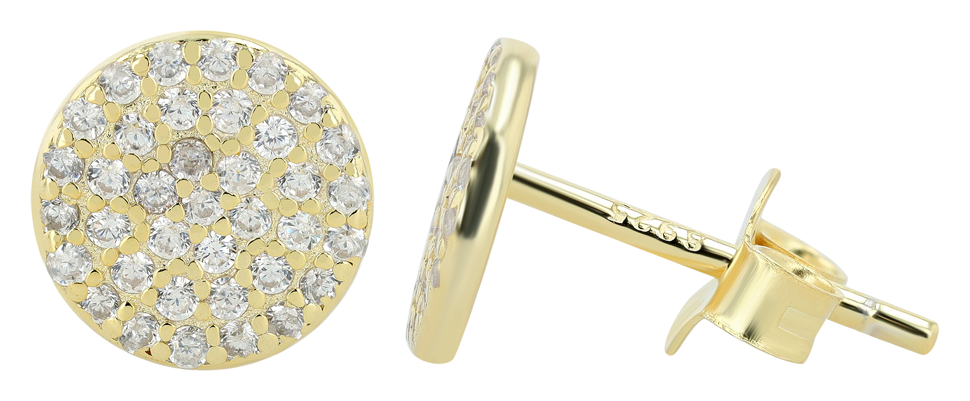 "Candela" 925/- Echt Silber Ohrstecker - Plättchen 8 mm, Zirkonia, vergoldet