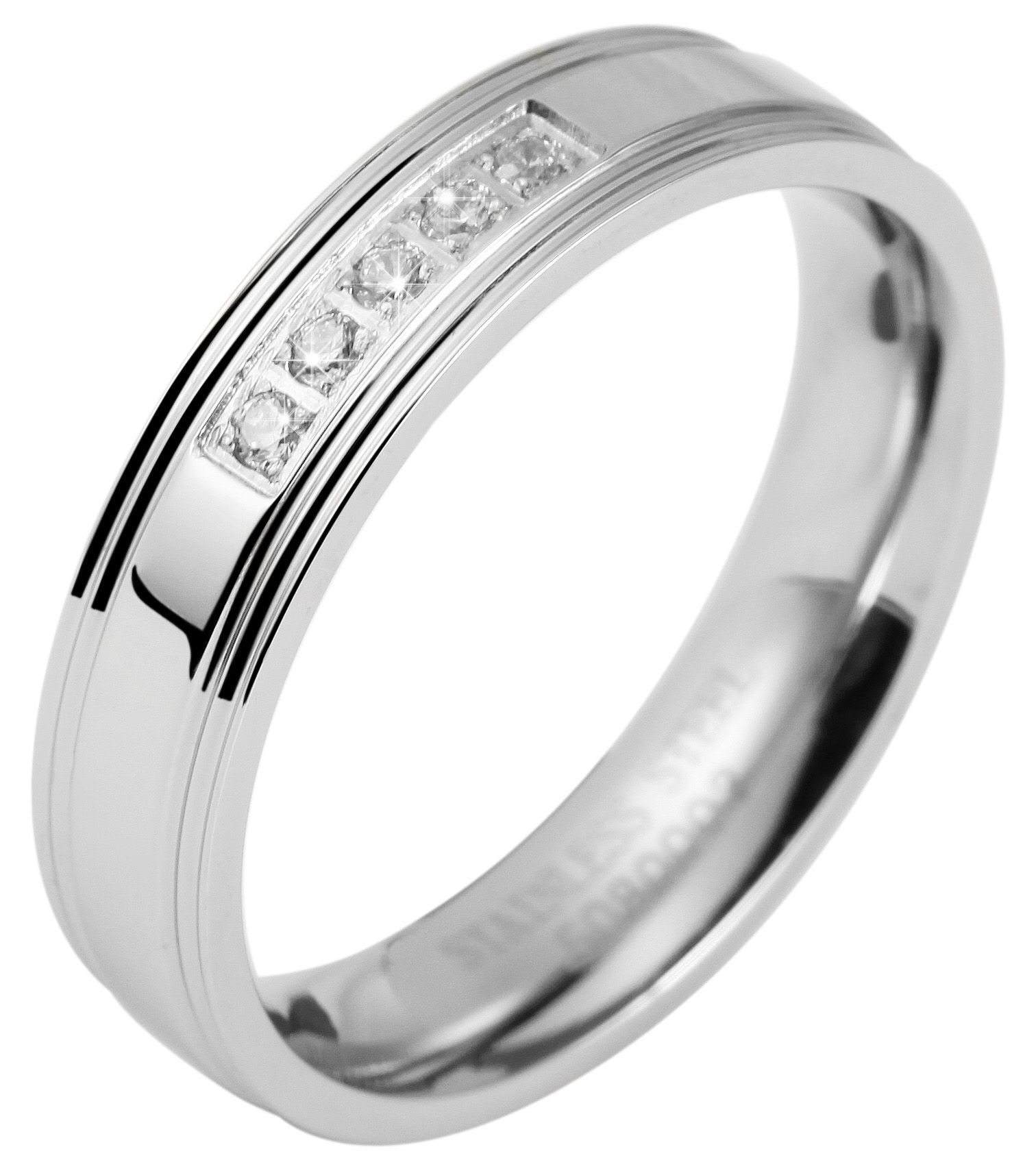 "Shining Aura"  Damen Partnerring aus Edelstahl, Similibesatz, silberfarben, Gr. 52