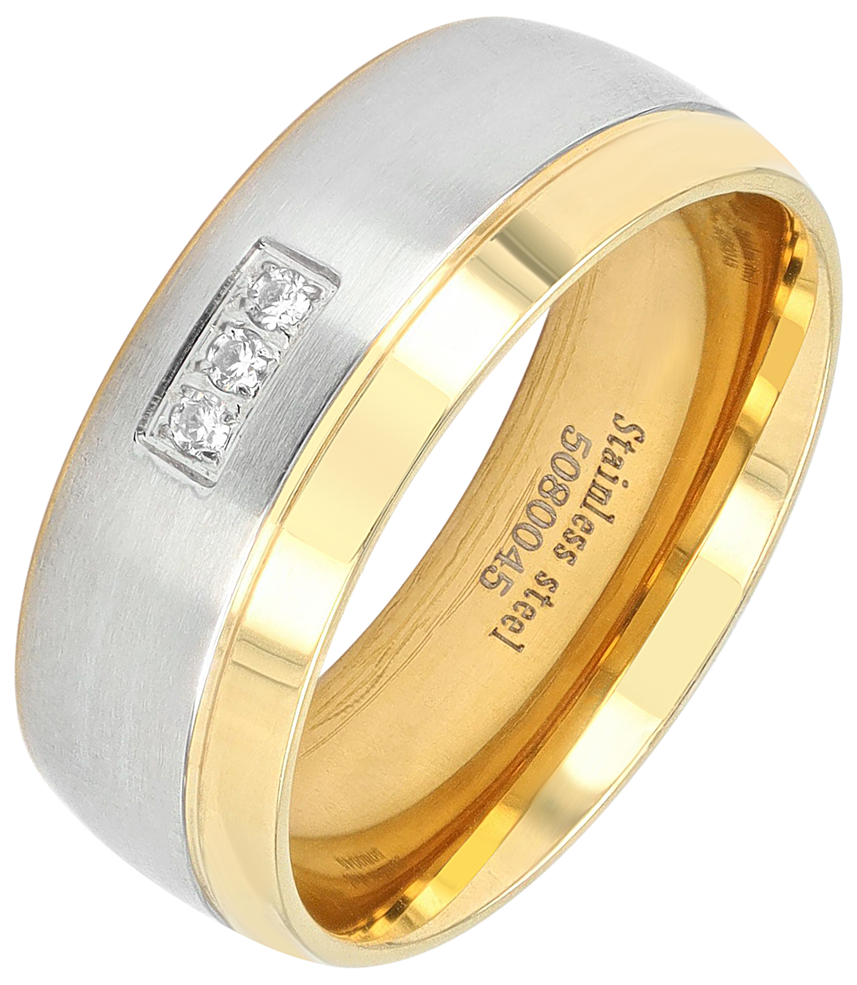 "Duo Expression" Damen-Partnerring, Akzent, Edelstahl, Simili, bicolor (silberfarben/ goldfarben), Gr 58
