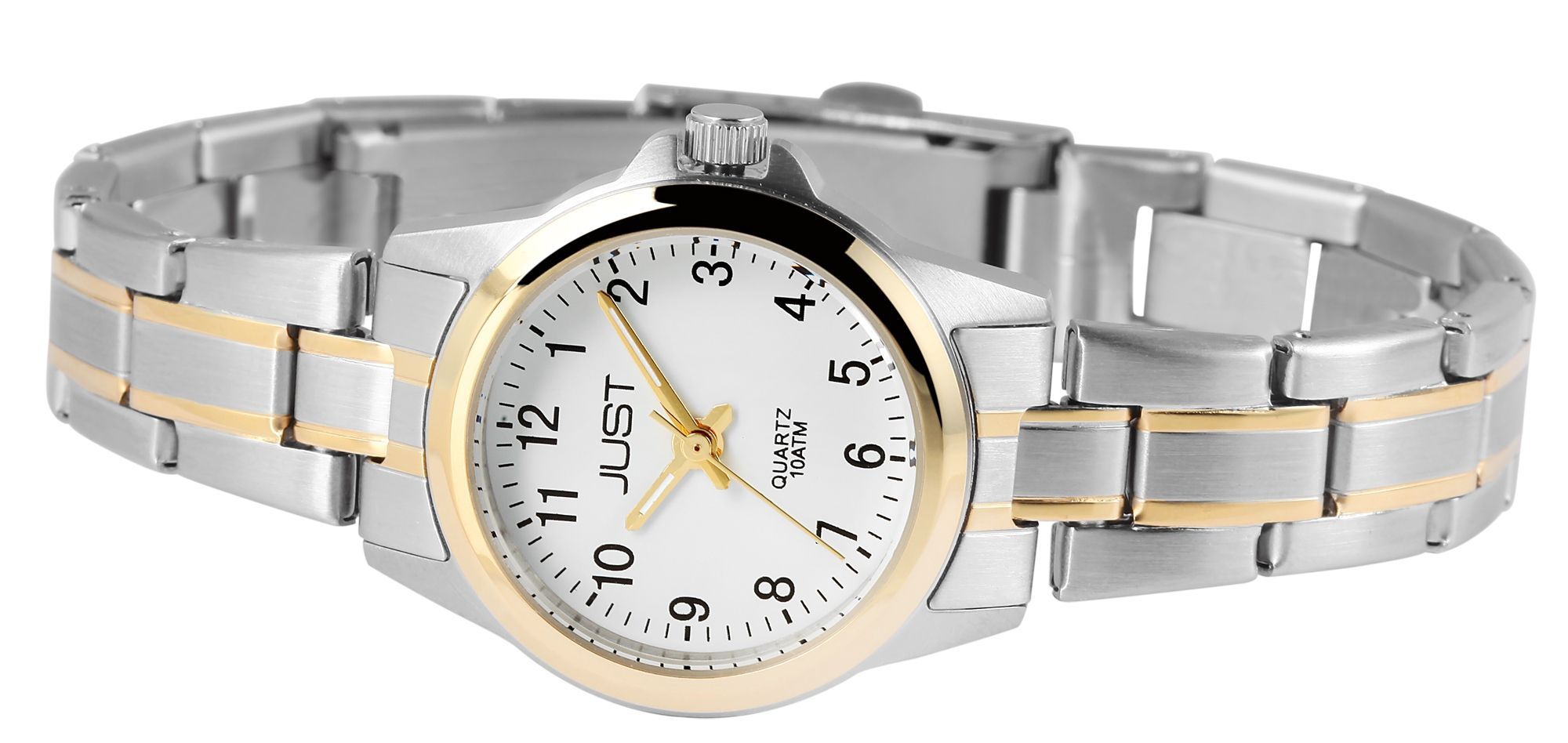 Just Edelstahl Damenarmbanduhr, bicolor, weißes ZB