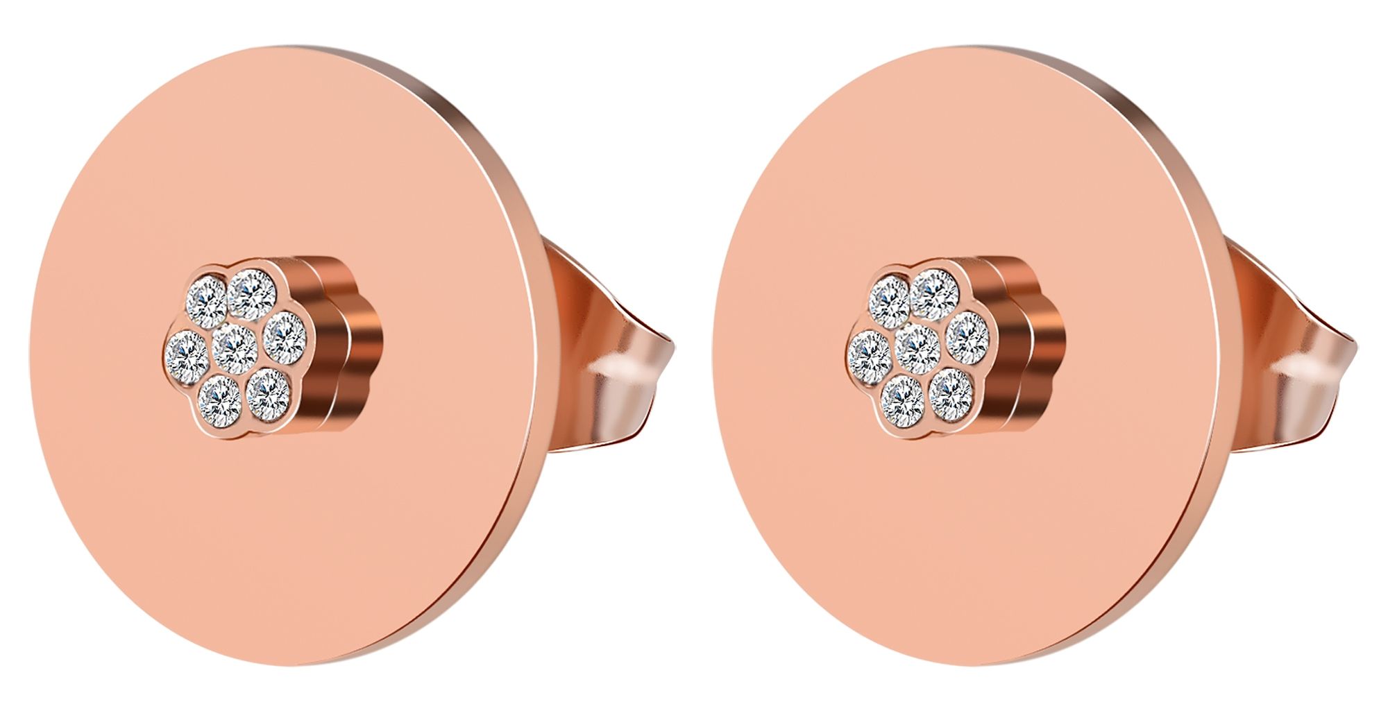 Akzent Ohrstecker, Edelstahl, blütenförmiger Similibesatz, rund, roségoldfarben