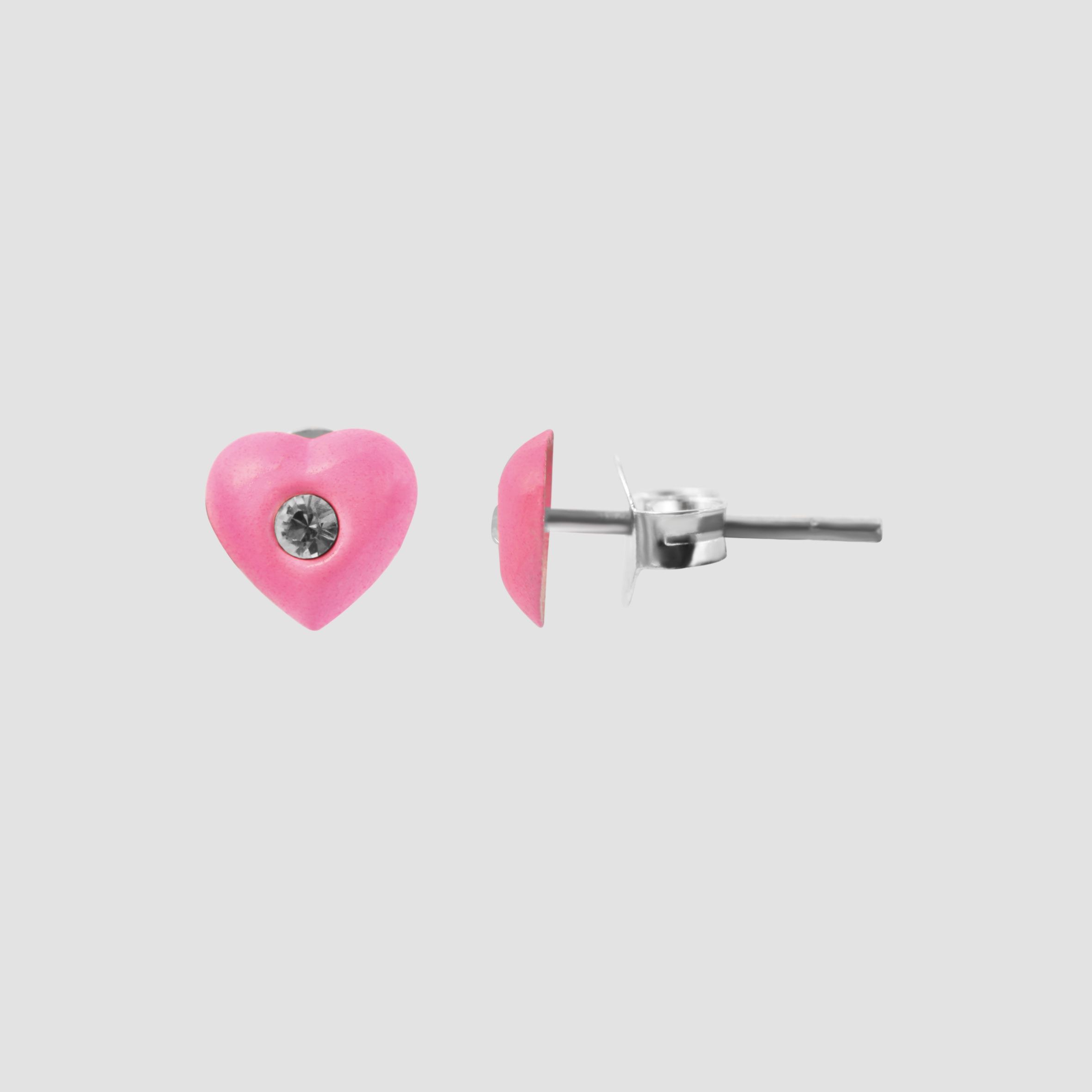 925/- Echt Silber Kinder Ohrstecker "Amanda", Herz mit Similistein, neonpink