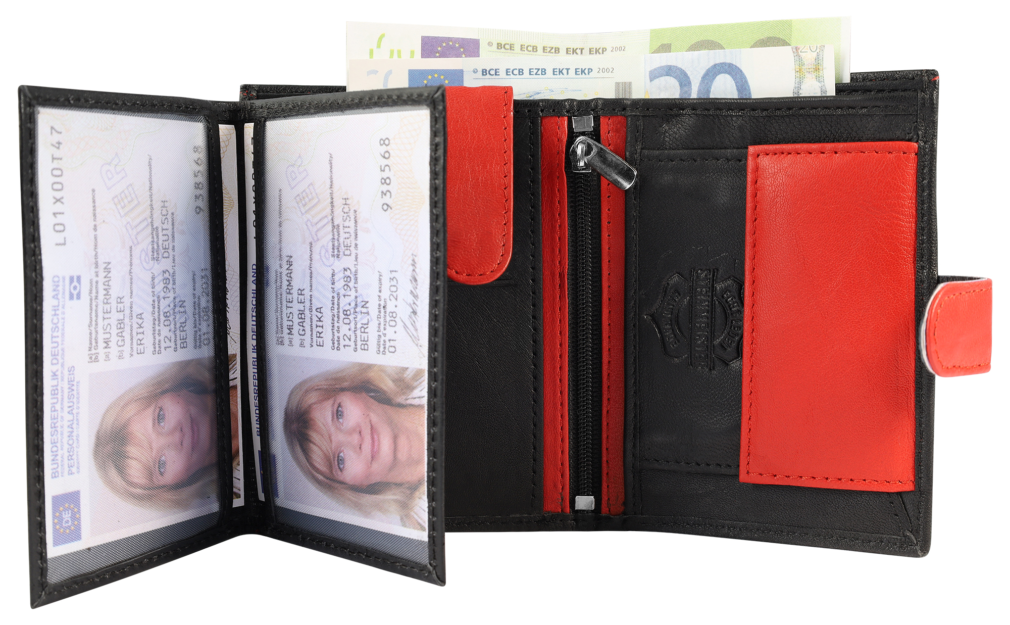 SteinMeister Herren Geldbörse aus Echtleder, Hochformat, schwarz/ rot