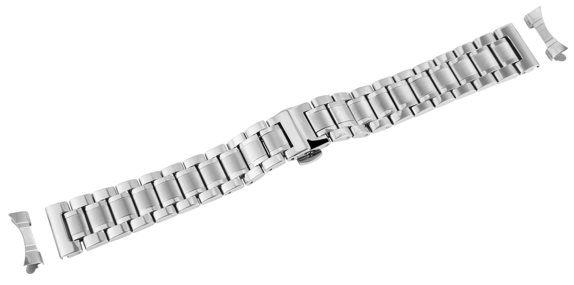 Edelstahl-Uhrenarmband, silberfarben, Butterfly-Faltschließe, 22 mm