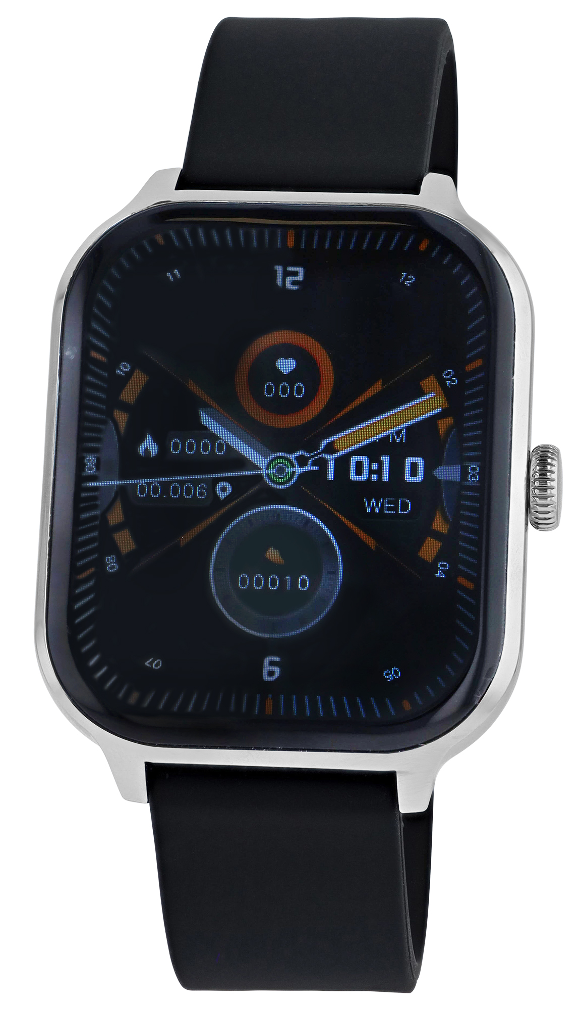 TimeTech Smartwatch mit Silikonband. 1,78-Zoll Display, schwarz/ silberfarben