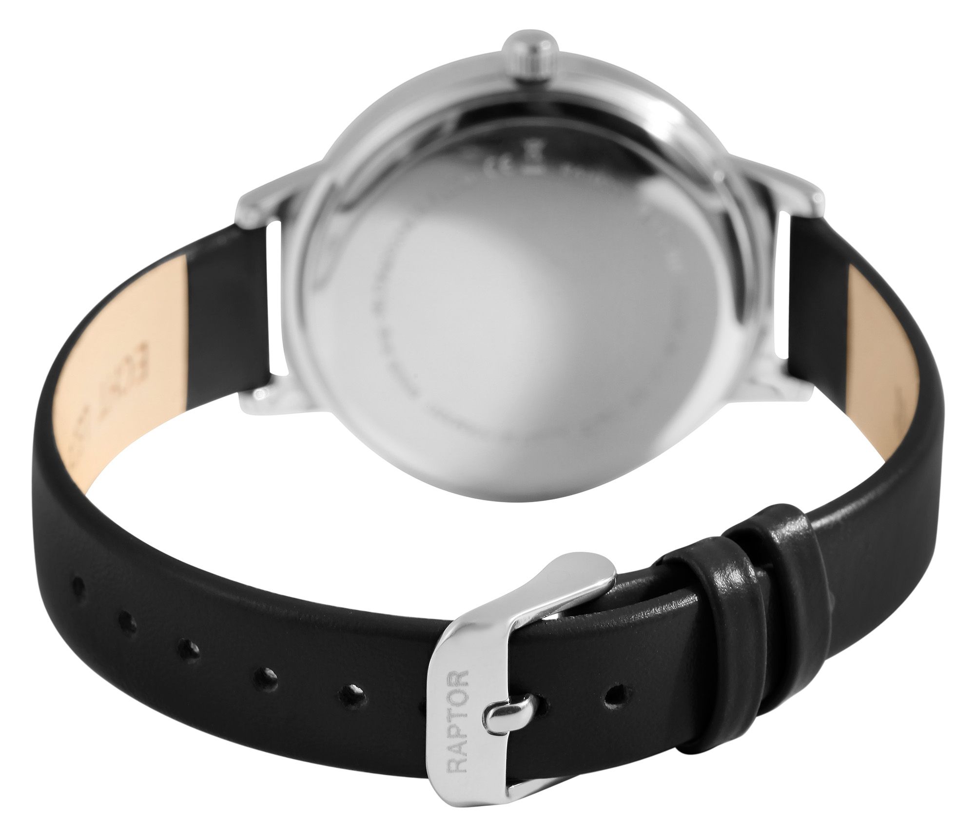 Raptor Damenuhr "Tess" mit Echtlederarmband, schwarz/silberfarben