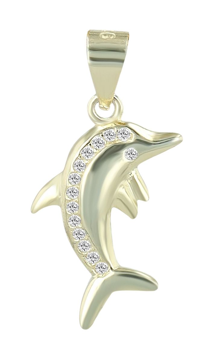 Silber Schmuck-Set, Anhänger, Ohrstecker Delphin mit weisen Zirkonia, 925/rhodiniert