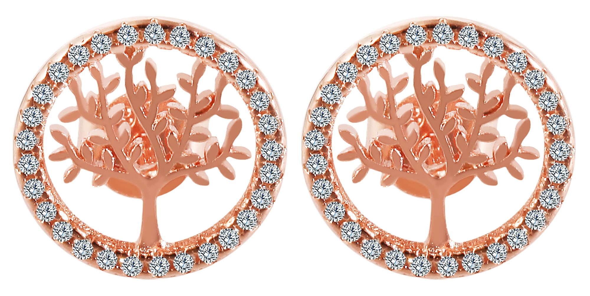 925/- Echt Silber Ohrstecker "Minel" Lebensbaum mit Zirkoniabesatz, rosévergoldet