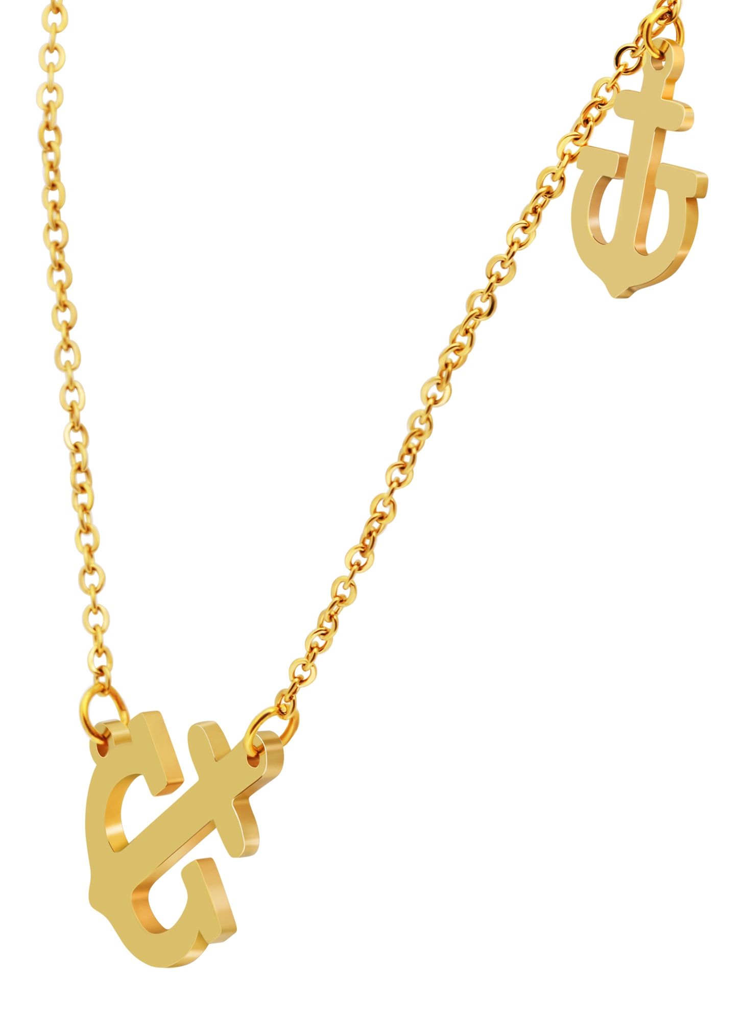 Edelstahl Schmuckset mit Ohrsteckern und Kette mit Anhänger im maritimen Ankerdesign in goldfarbig
