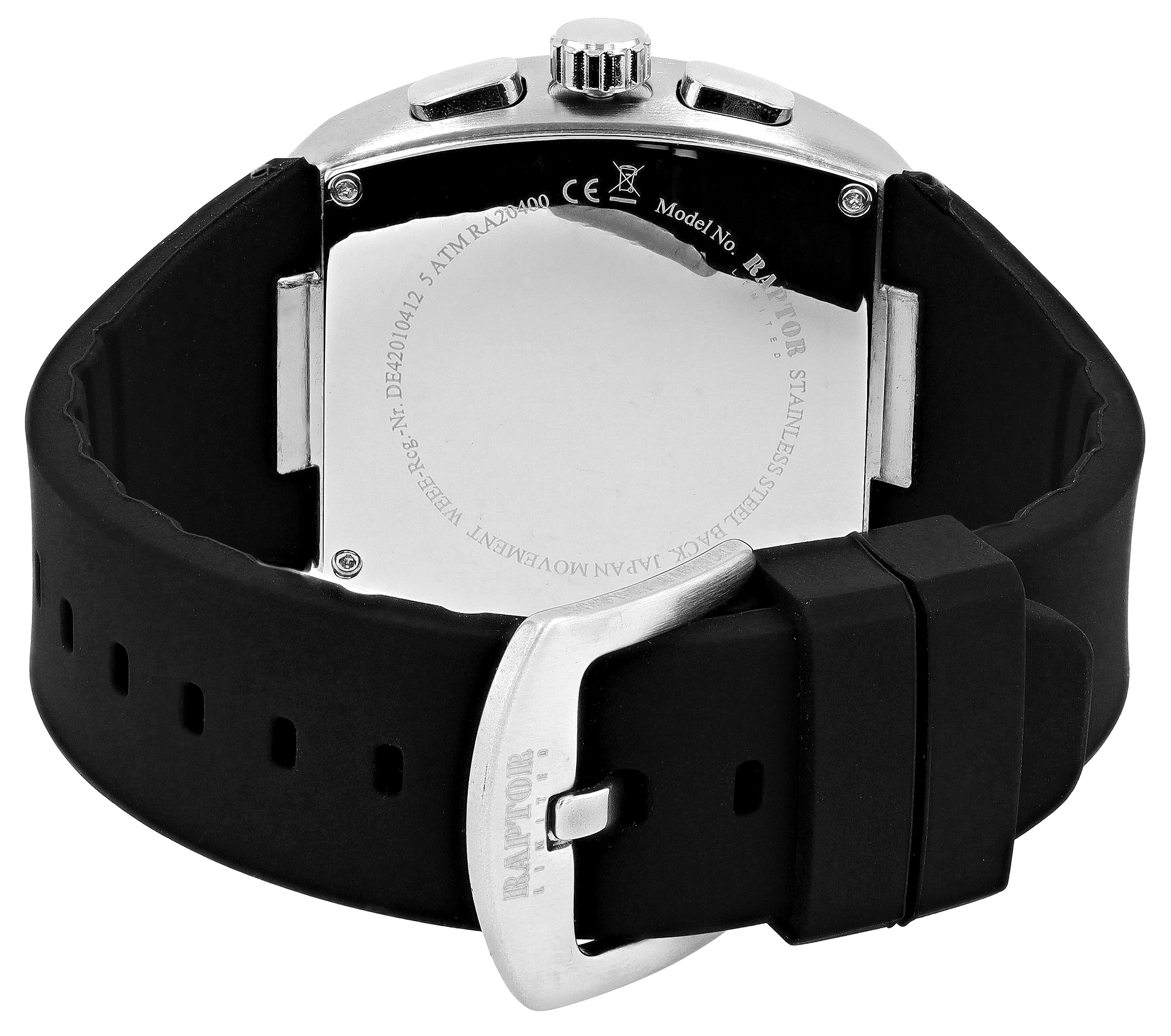 Raptor Limited Herrenuhr "Aldriel", Silikonarmband, Chronograph, schwarz/ silberfarben