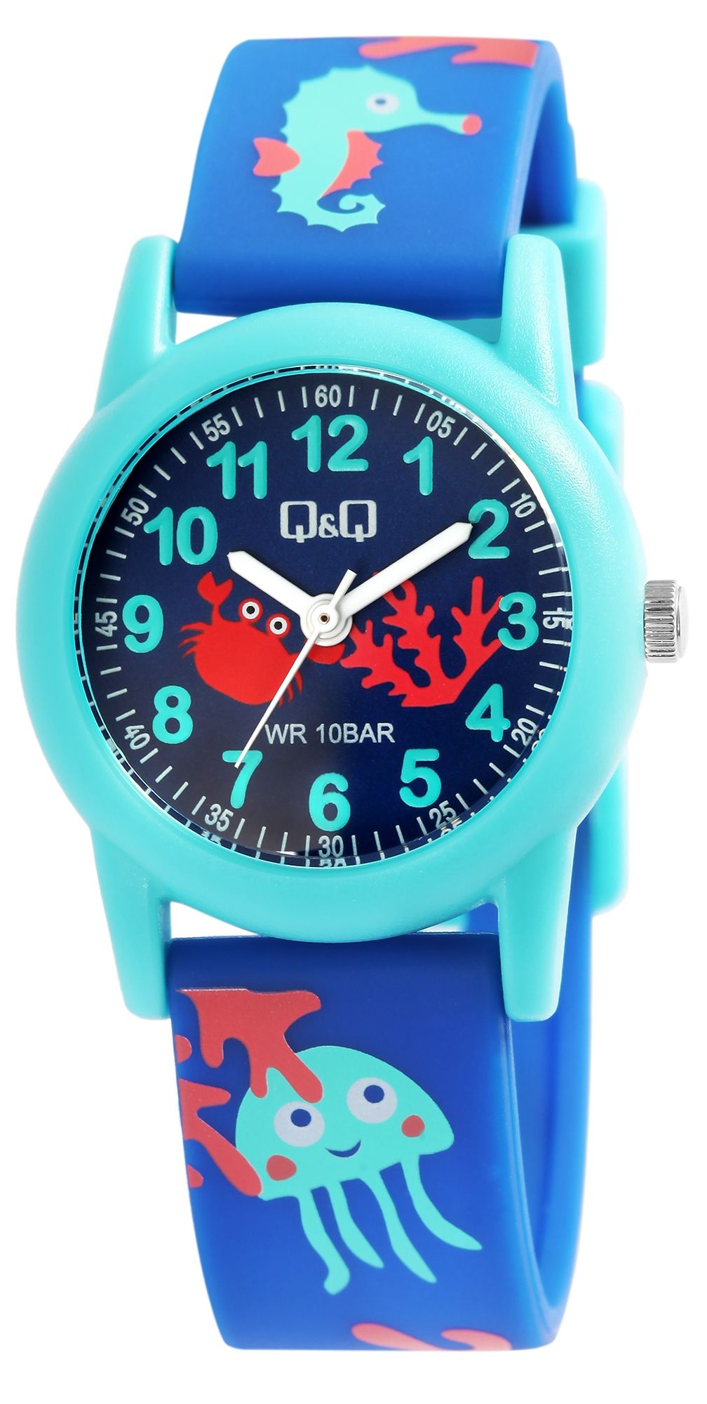 Q&Q Kinderuhr "Unterwasserwelt", Band aus Resin, 10 ATM