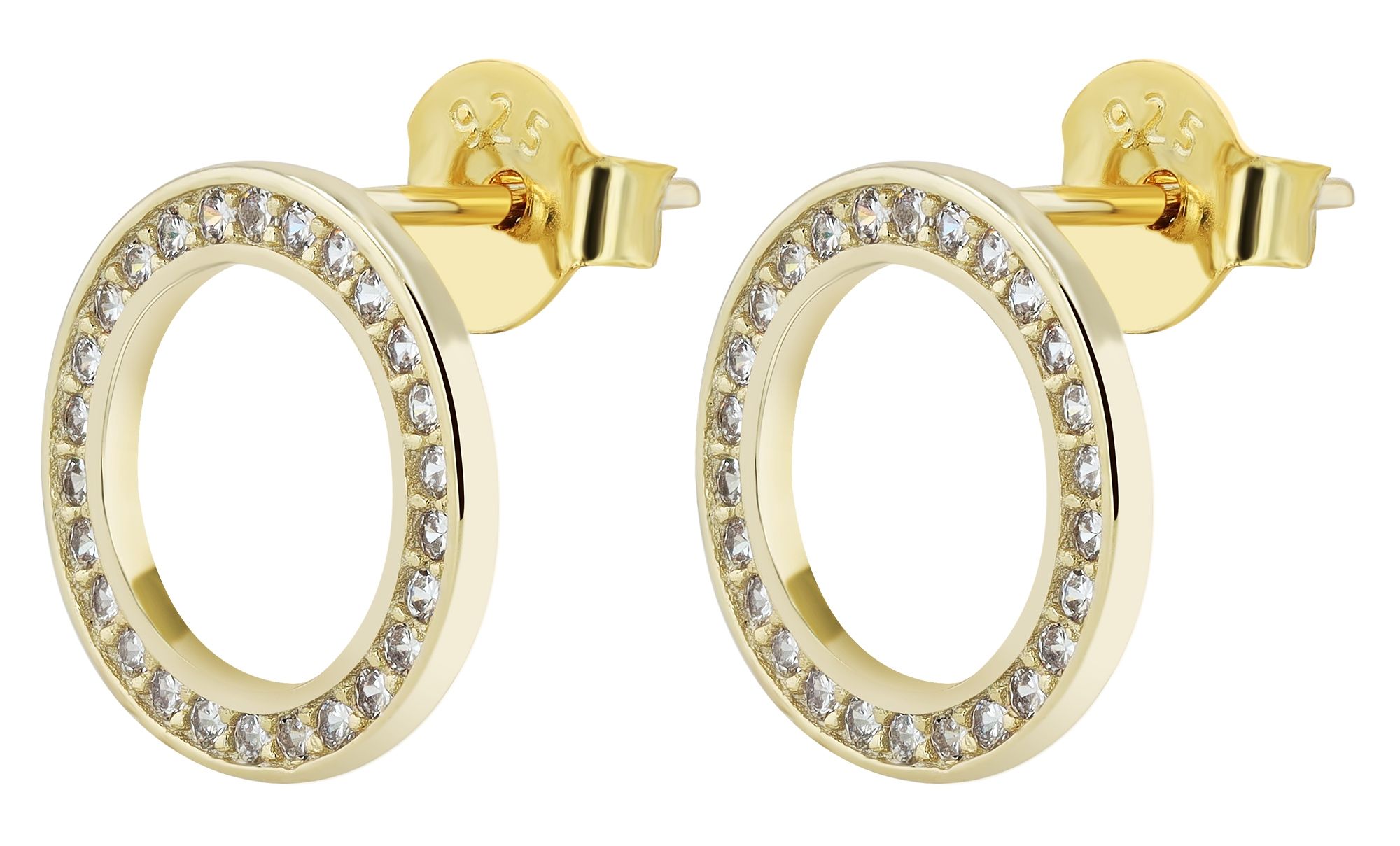 925/- Echt Silber Ohrstecker "Florence", Zirkoniabesatz, rund, vergoldet