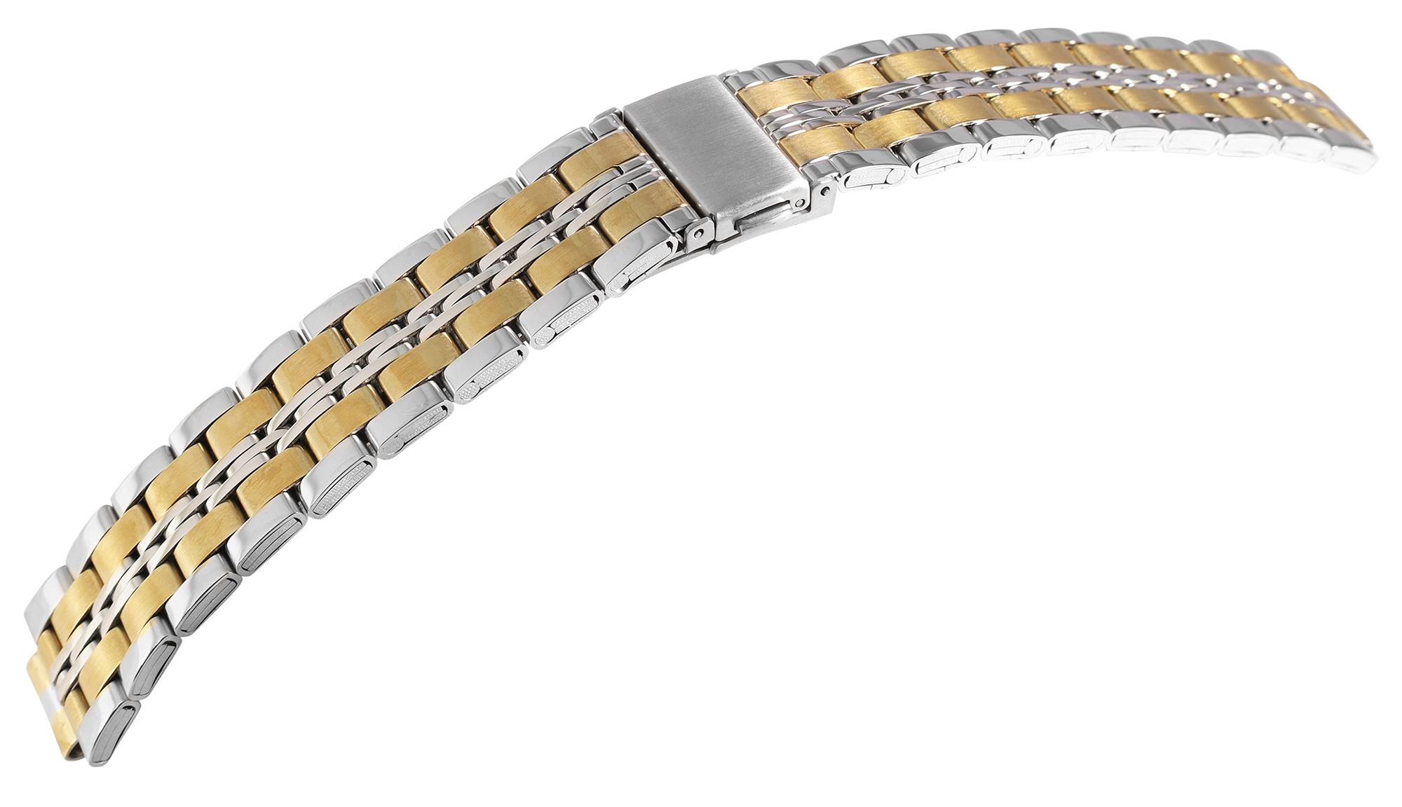 Edelstahl-Uhrenarmband mit Faltschließe, bicolor, 20 mm