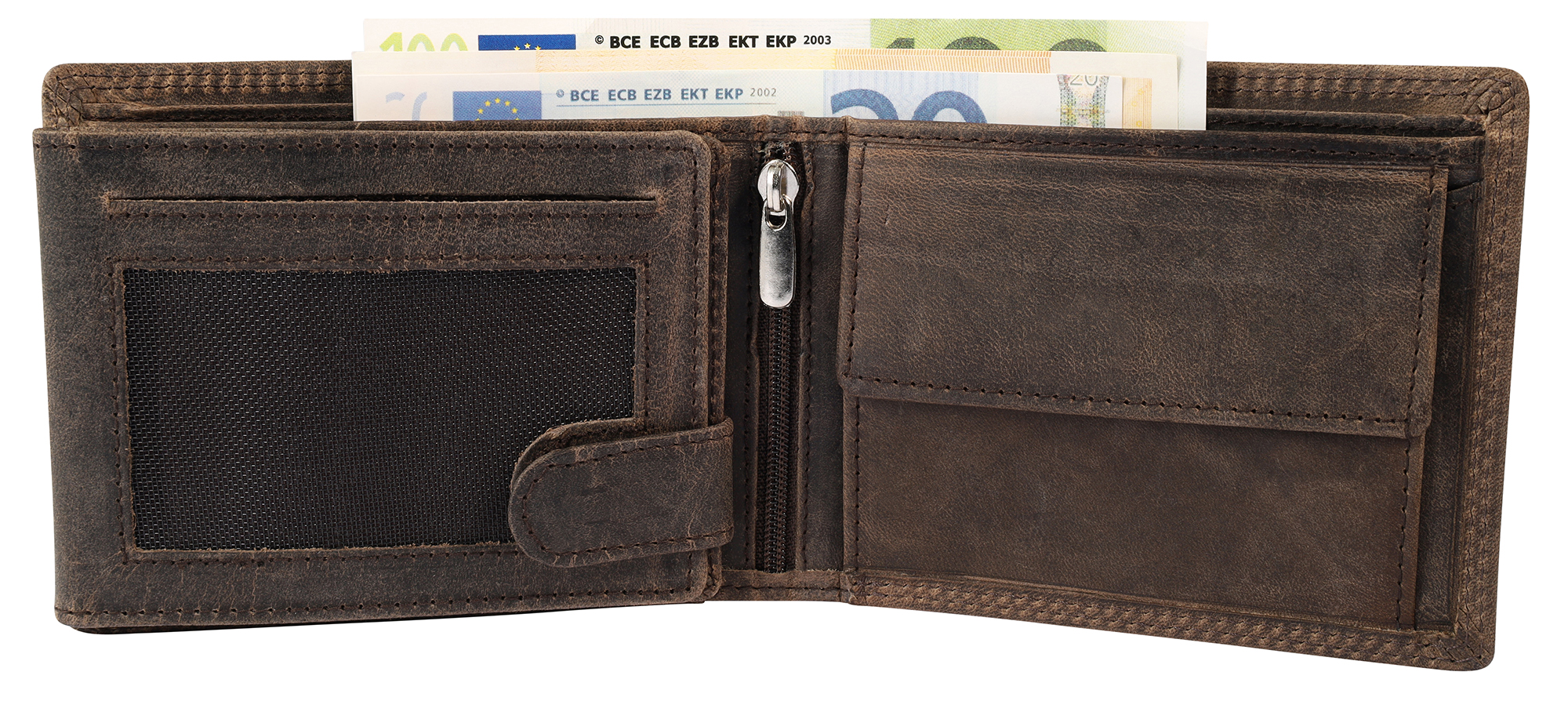 Akzent Echt Leder (Hunter-Leder) Geldbörse, RFID, Querformat, "Jäger", dunkelbraun