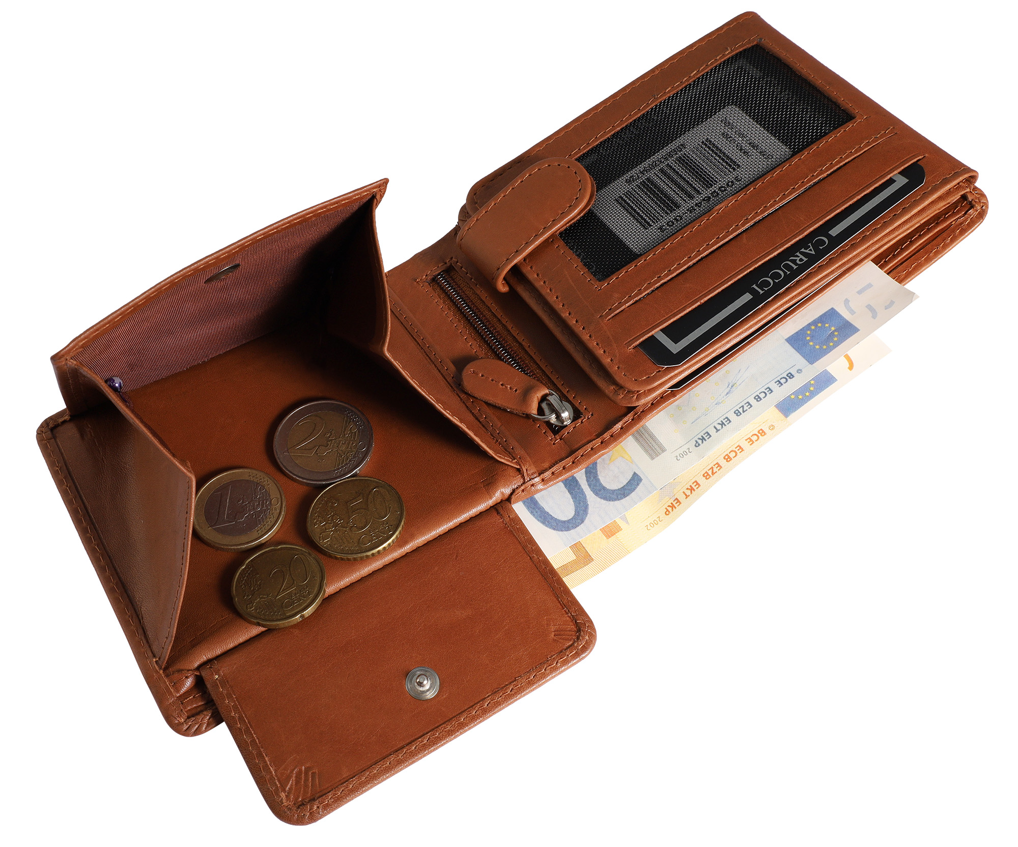 Carucci Echtleder (Cow Veg VT) Geldbörse mit Box, RFID, Querformat, braun (tan)